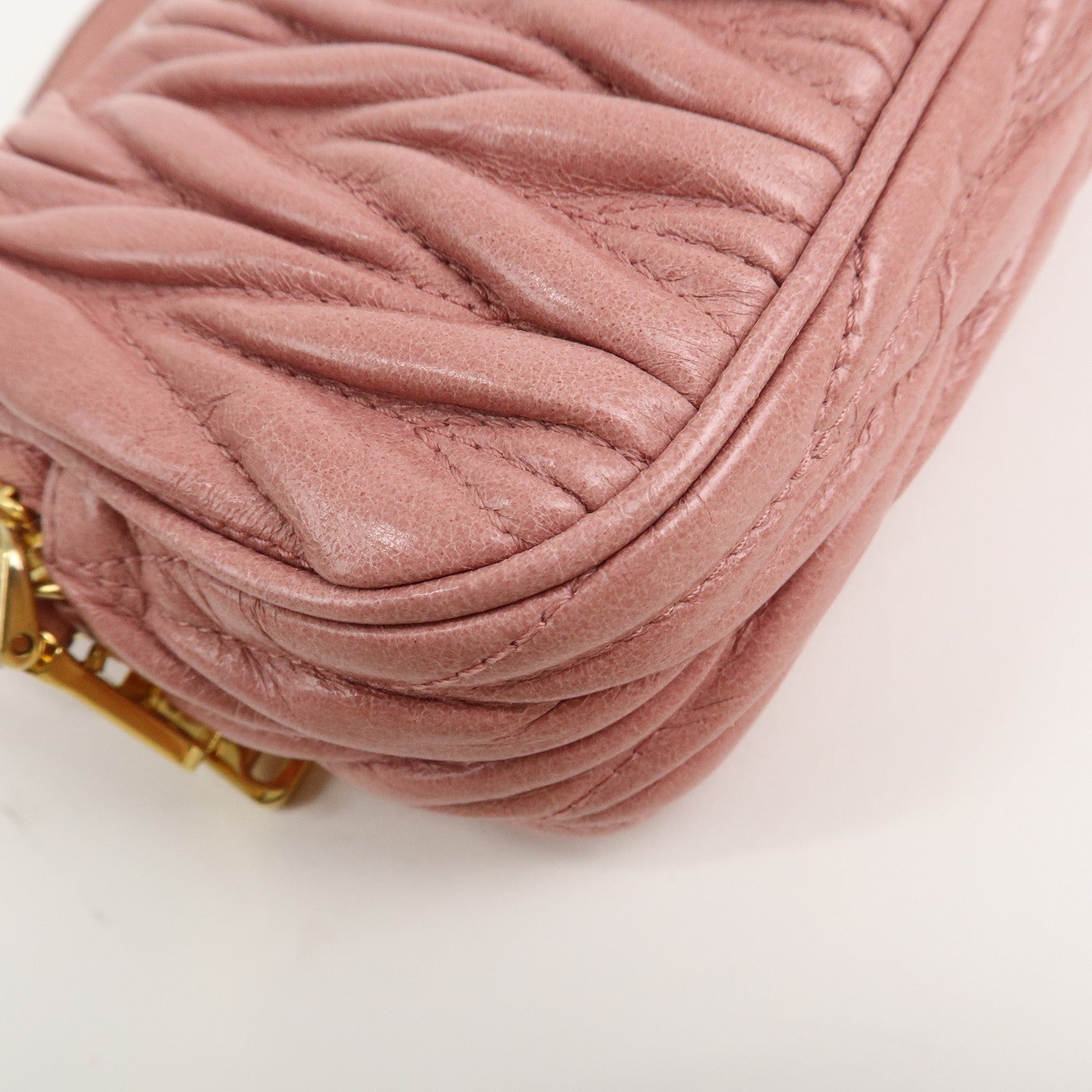 MIU MIU Matelasse Leather Pouch Cosmetic Pouch Hand Bag Pink Used