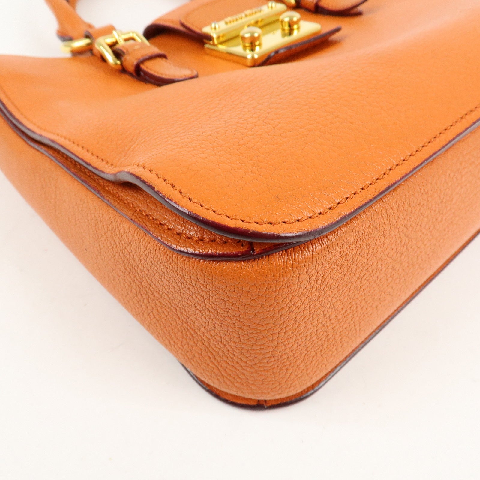 MIU MIU Madras Leather 2WAY Bag Hand Bag Orange RN0799