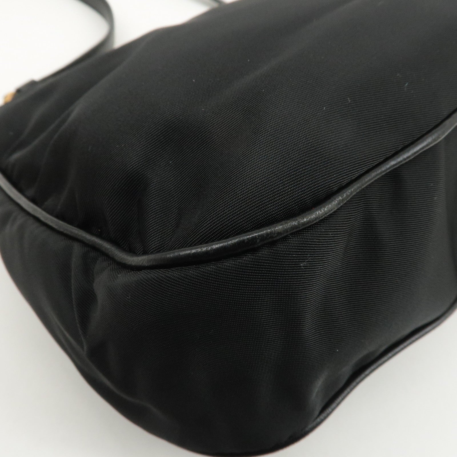 PRADA Nylon Leather Shoulder Bag Black BR0122