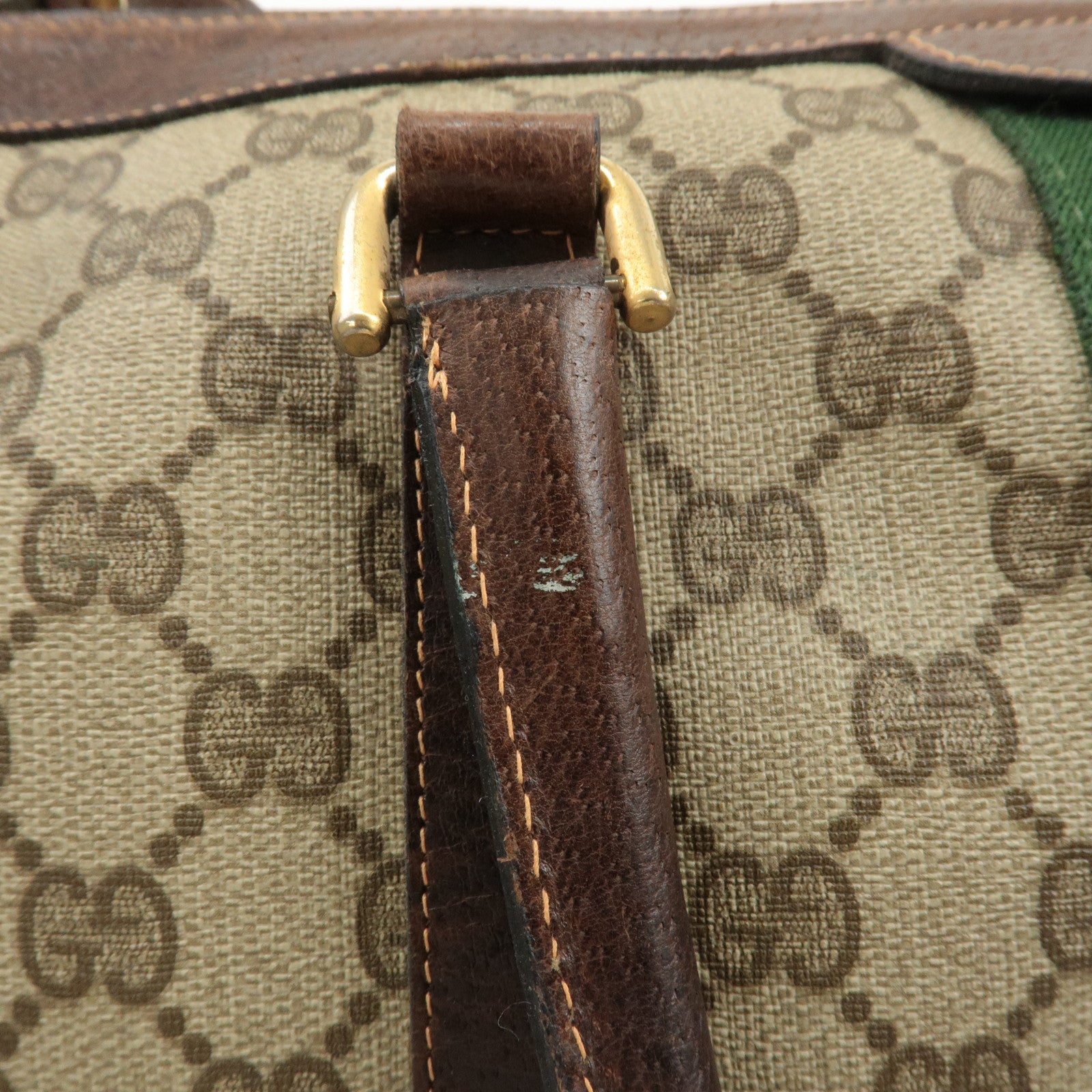 GUCCI Old Gucci Sherry GG Plus Leather Boston Bag Beige Brown