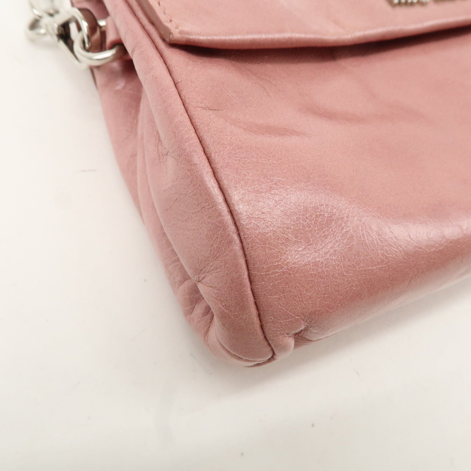 MIU MIU Leather 2WAY Bag Hand Bag Shoulder Bag Silver HDW Pink Used