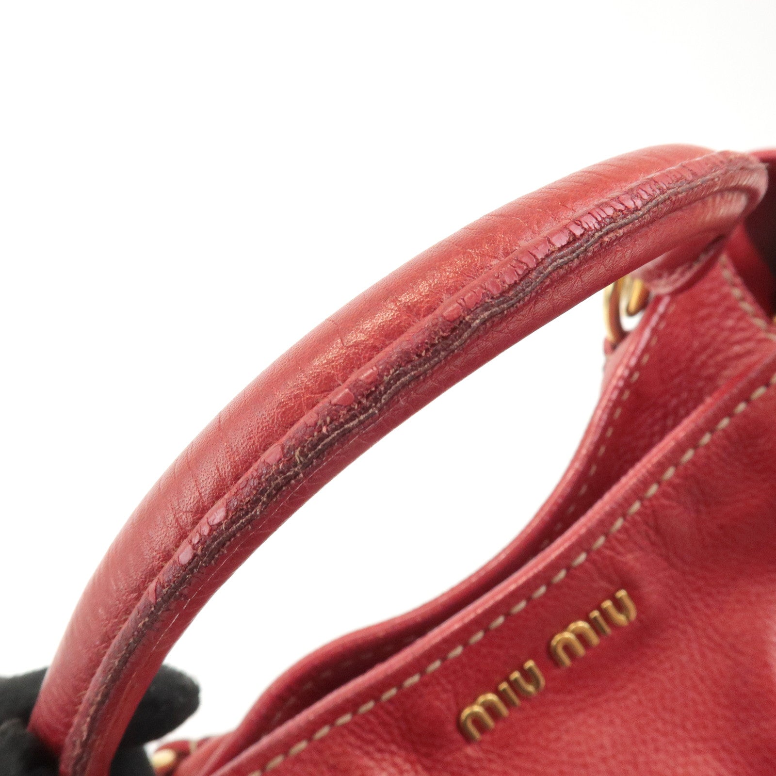 MIU MIU Logo Leather Shoulder Bag Tote Bag Red Used