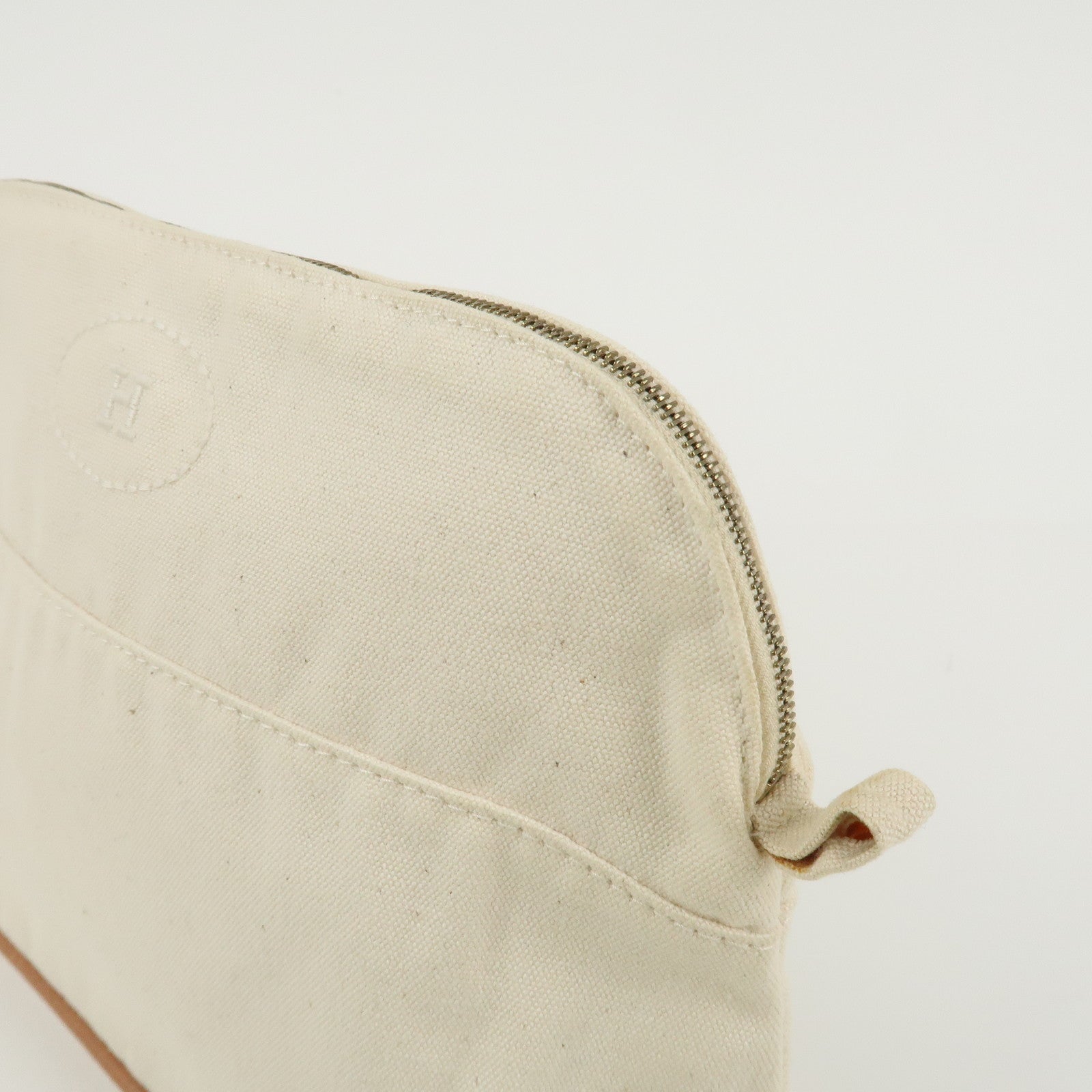 HERMES Canvas Leather Bolide Pouch MM Ivory