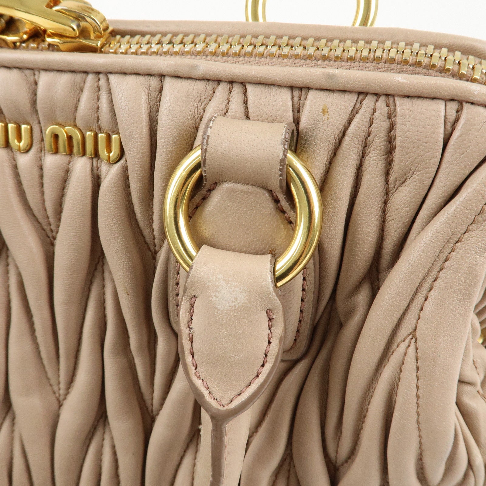 MIU MIU Matelasse Leather 2Way Shoulder Bag Hand Bag Beige Used