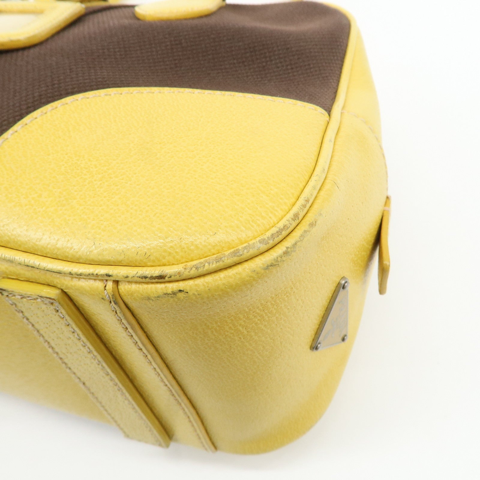 PRADA Canvas Leather Shoulder Bag Hand Bag Brown Yellow