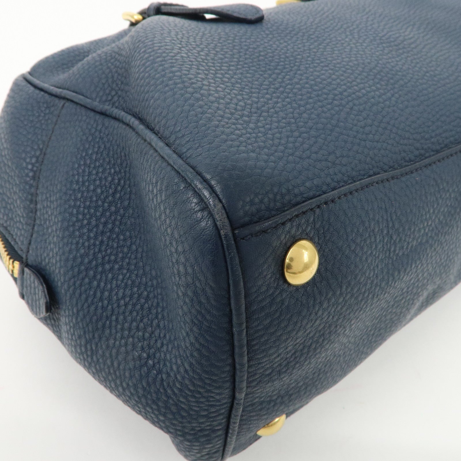 MIU MIU Leather Boston Bag Shoulder Bag Navy Gold HDW Used