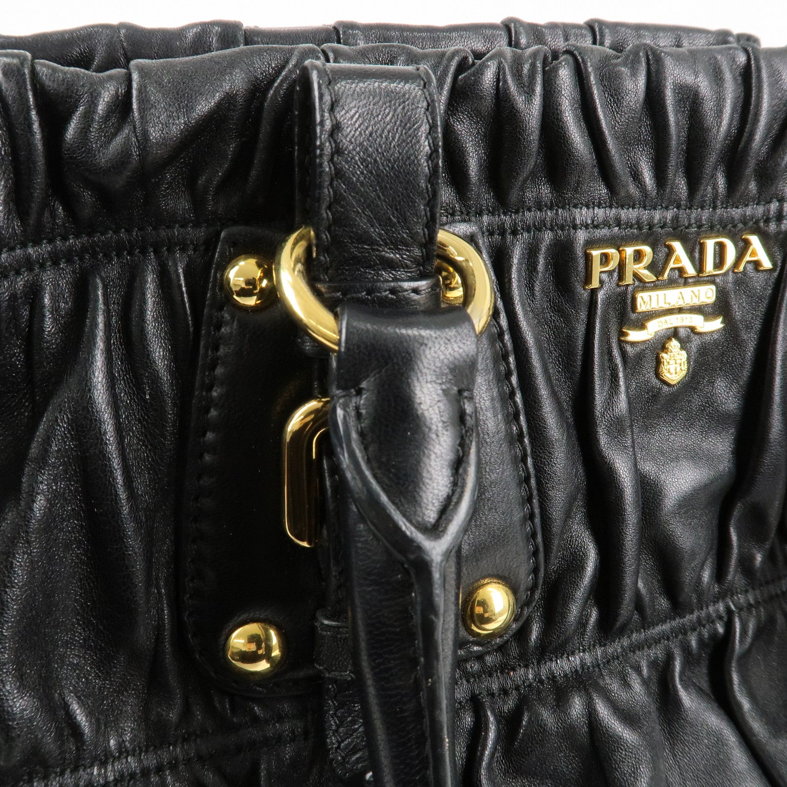 PRADA Leather 2way Bag Hand bag Black Gold Hardware Used