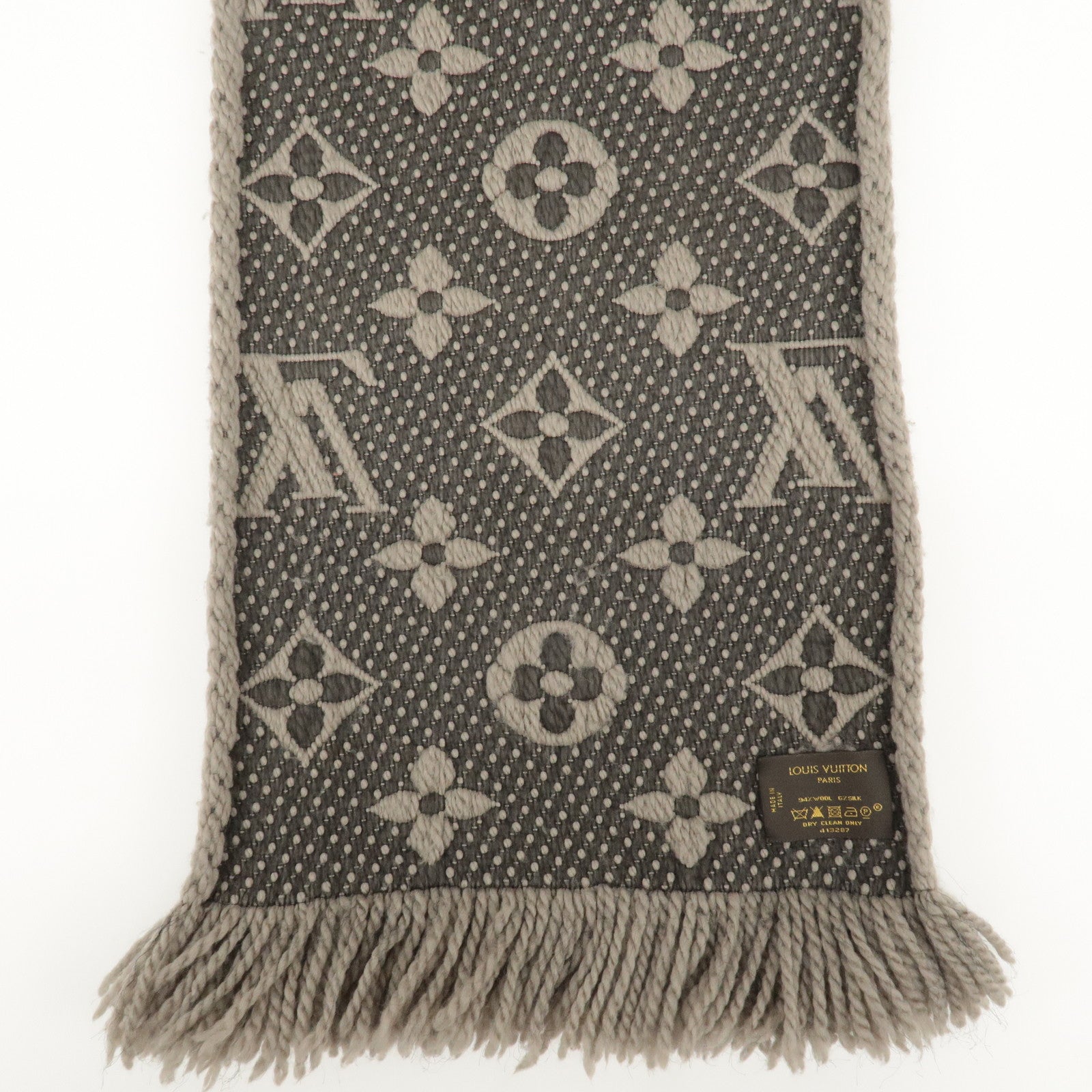 Louis Vuitton Escharpe Logo Mania Cashmere Scarf Gray 413287 Used