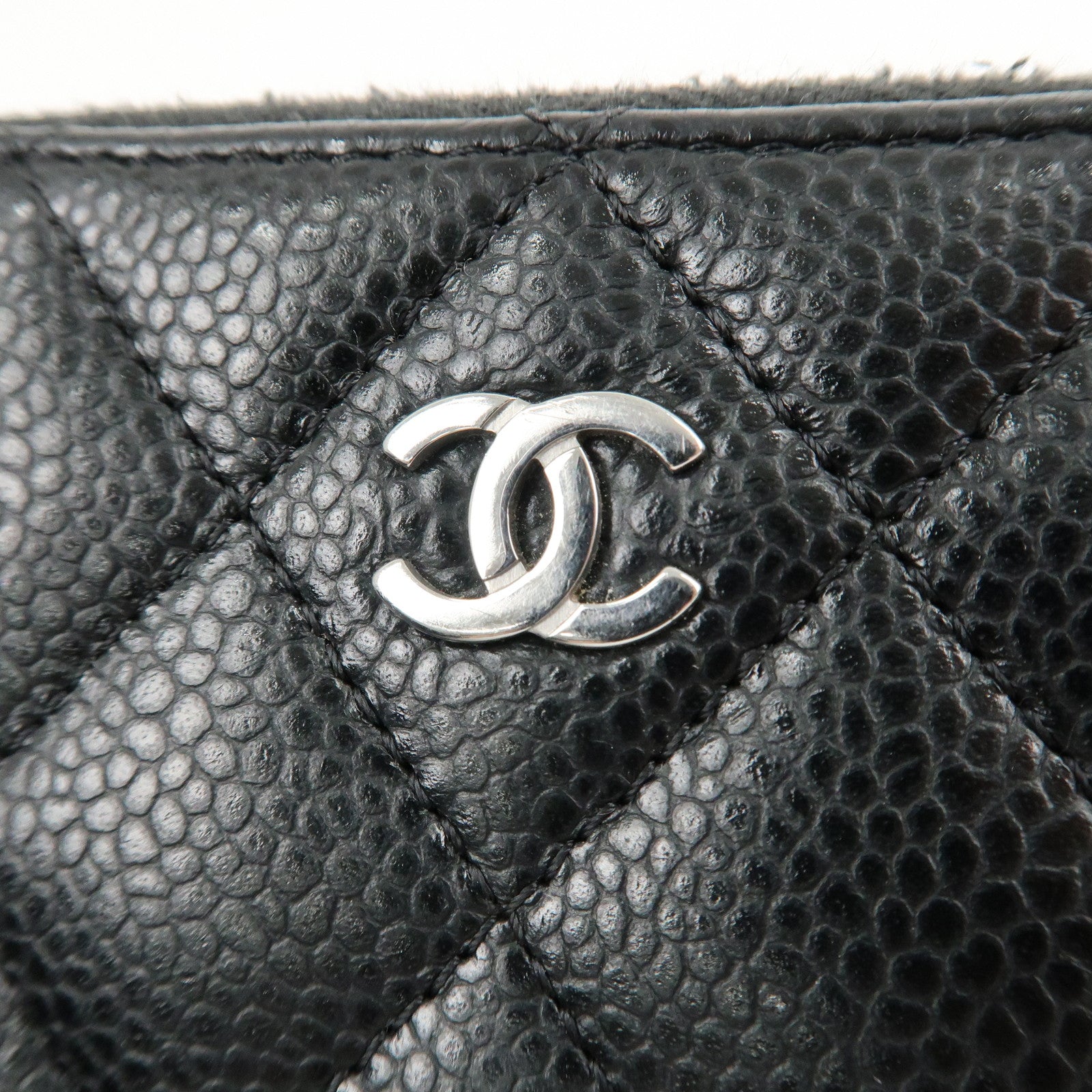 CHANEL Matelasse Caviar Skin Round Zipper Coin Case Black A69271 Used