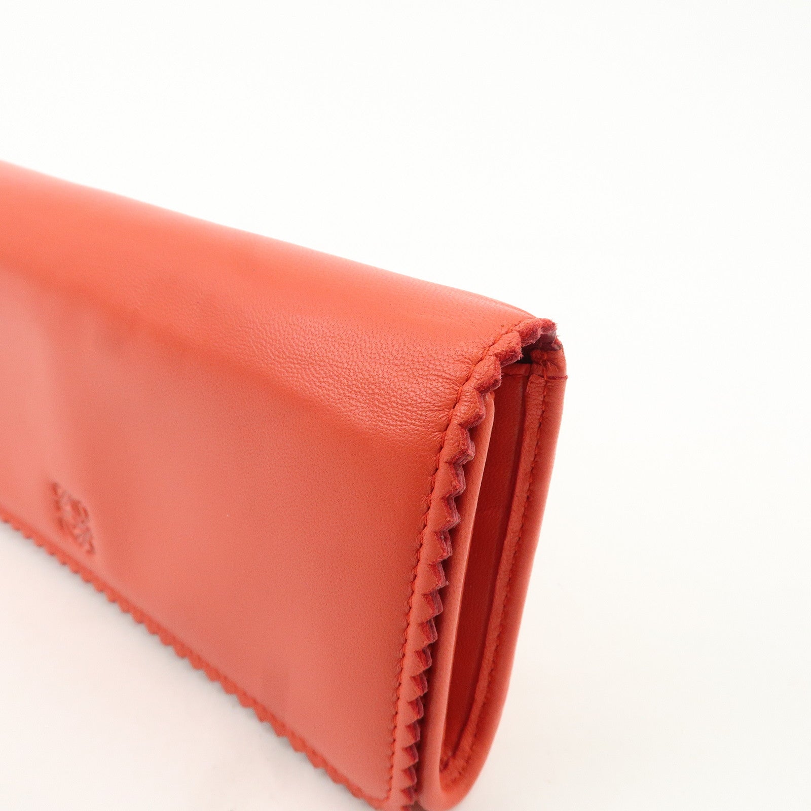 LOEWE Anagram Leather Bi-fold Pinking Long Wallet Red