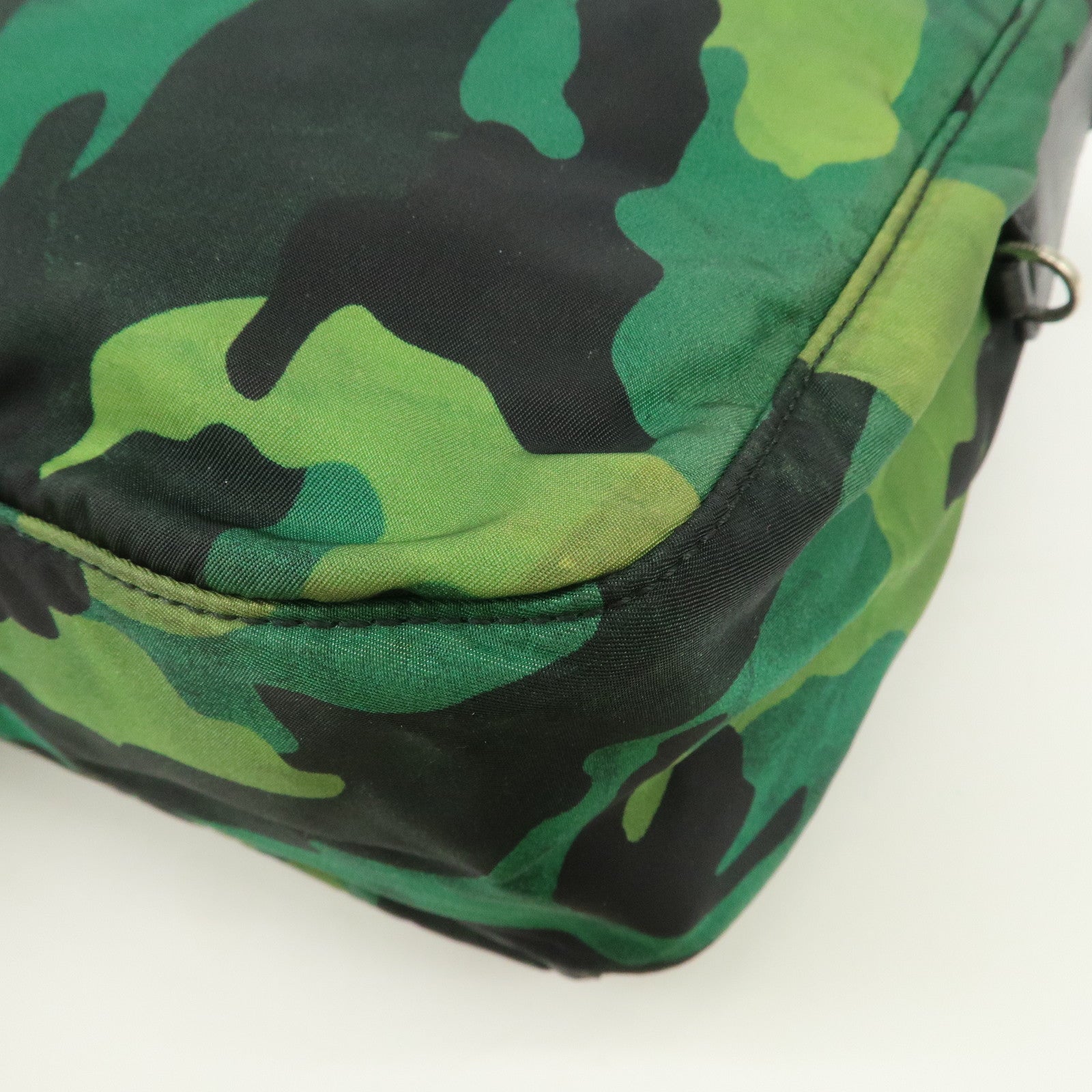 PRADA Logo Nylon Leather Camouflage Shoulder Bag Green Black