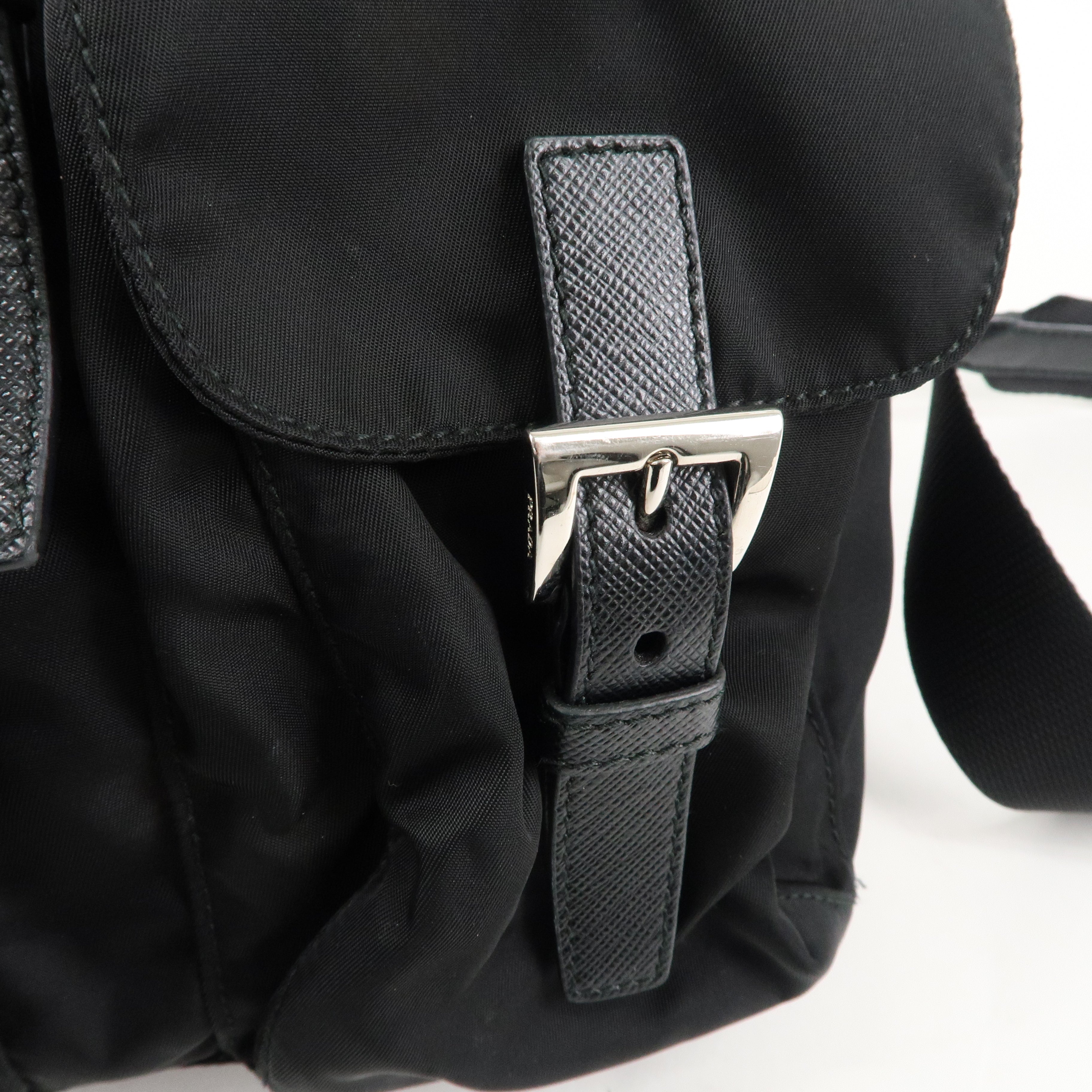 PRADA Nylon Saffiano Leather Rucksack Backpack Black