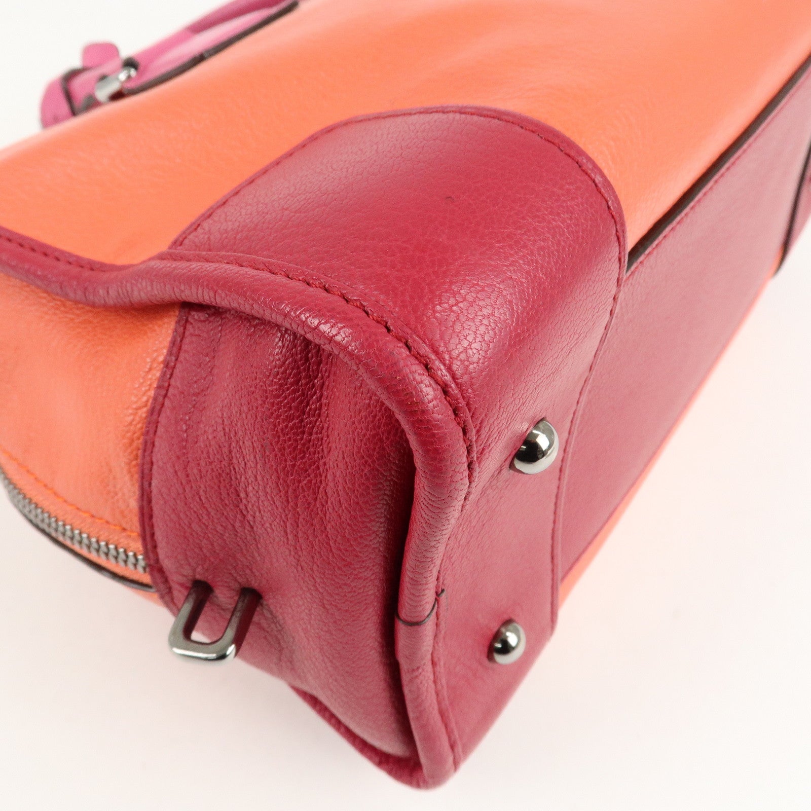 LOEWE Anagram Leather Amazona 28 Hand Bag Orange Bordeaux Pink Used