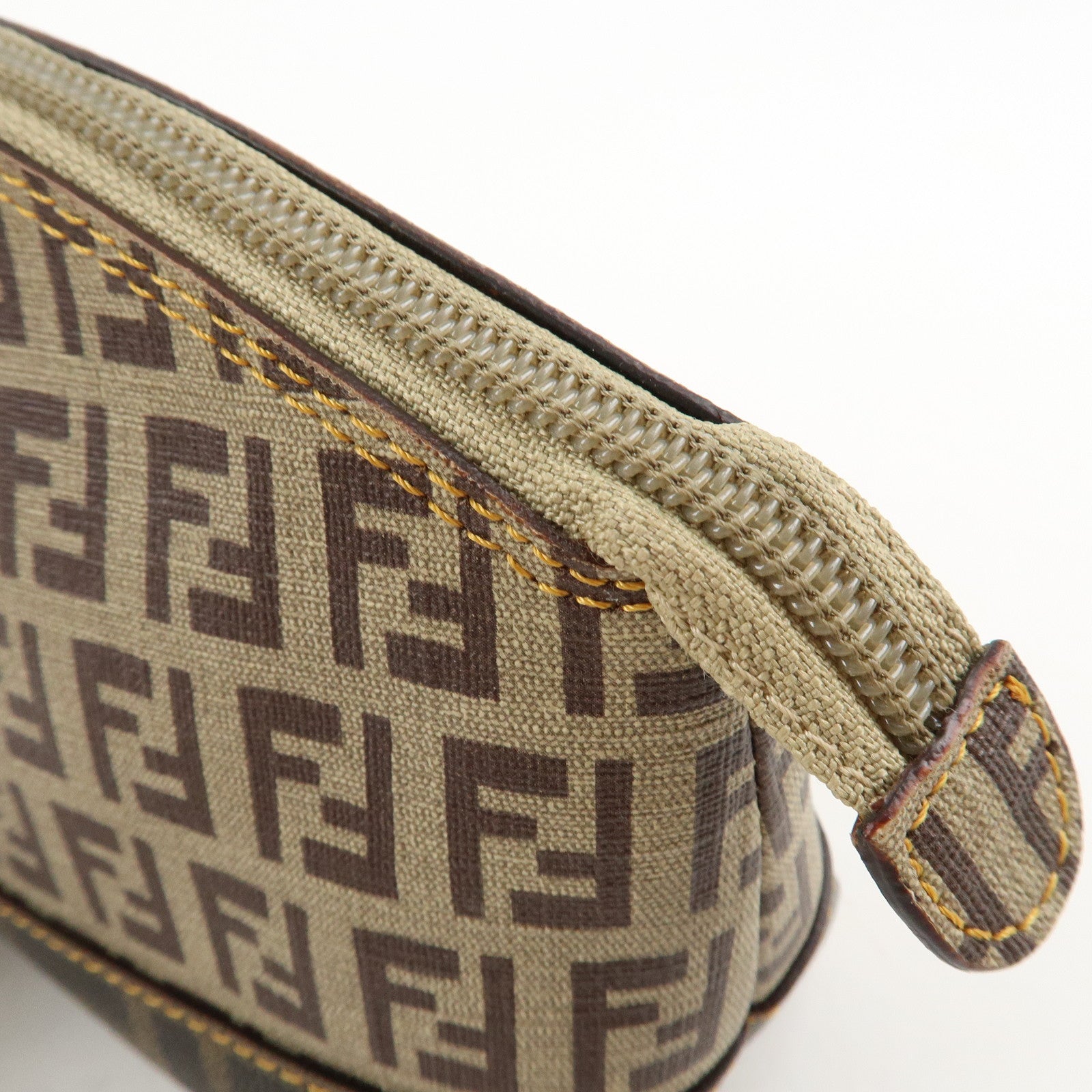 FENDI Zucchino Zucca PVC Pouch Brown Beige Black 8N0063 Used