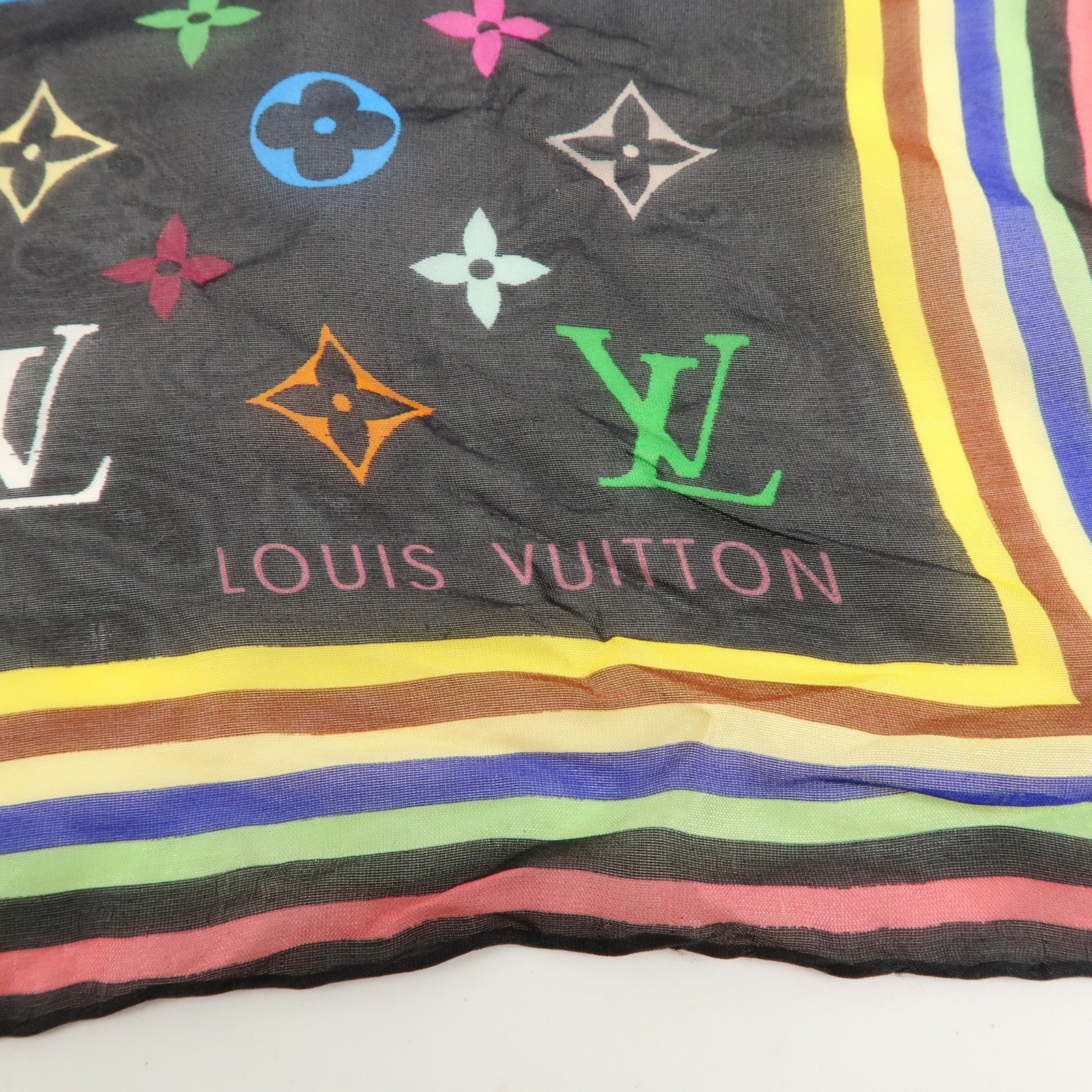 Louis Vuitton Monogram Multi Color 100% Silk Scarf Noir M71916 Used