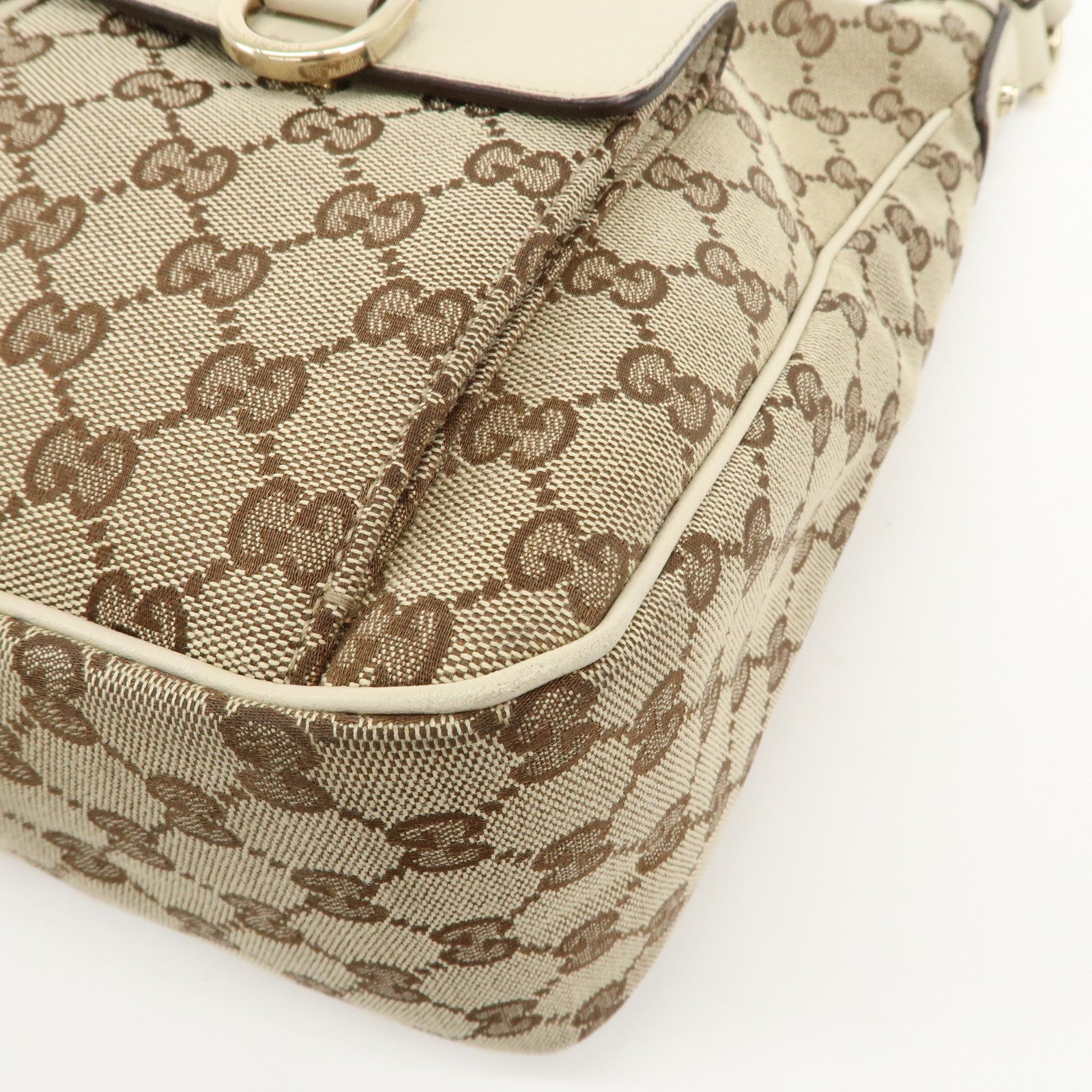 GUCCI GG Canvas Leather Shoulder Bag Beige Ivory 153025 Used