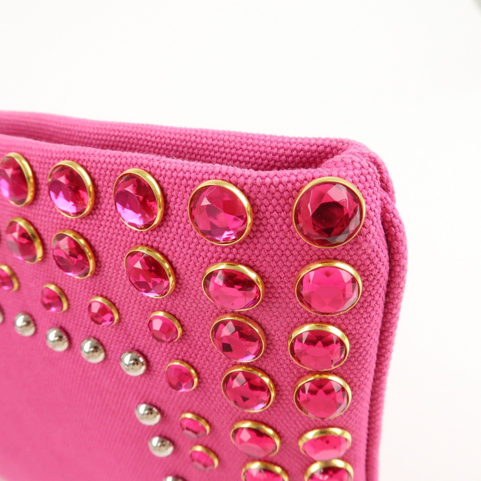 PRADA Canvas Bijoux Studded Clutch Bag Pink BP521O Used