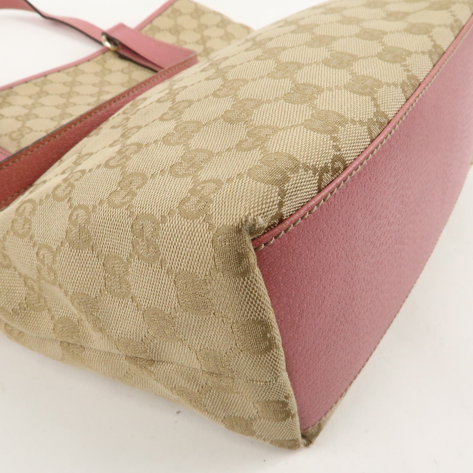 GUCCI GG Canvas Leather Tote Bag Hand Bag Beige Pink 153009