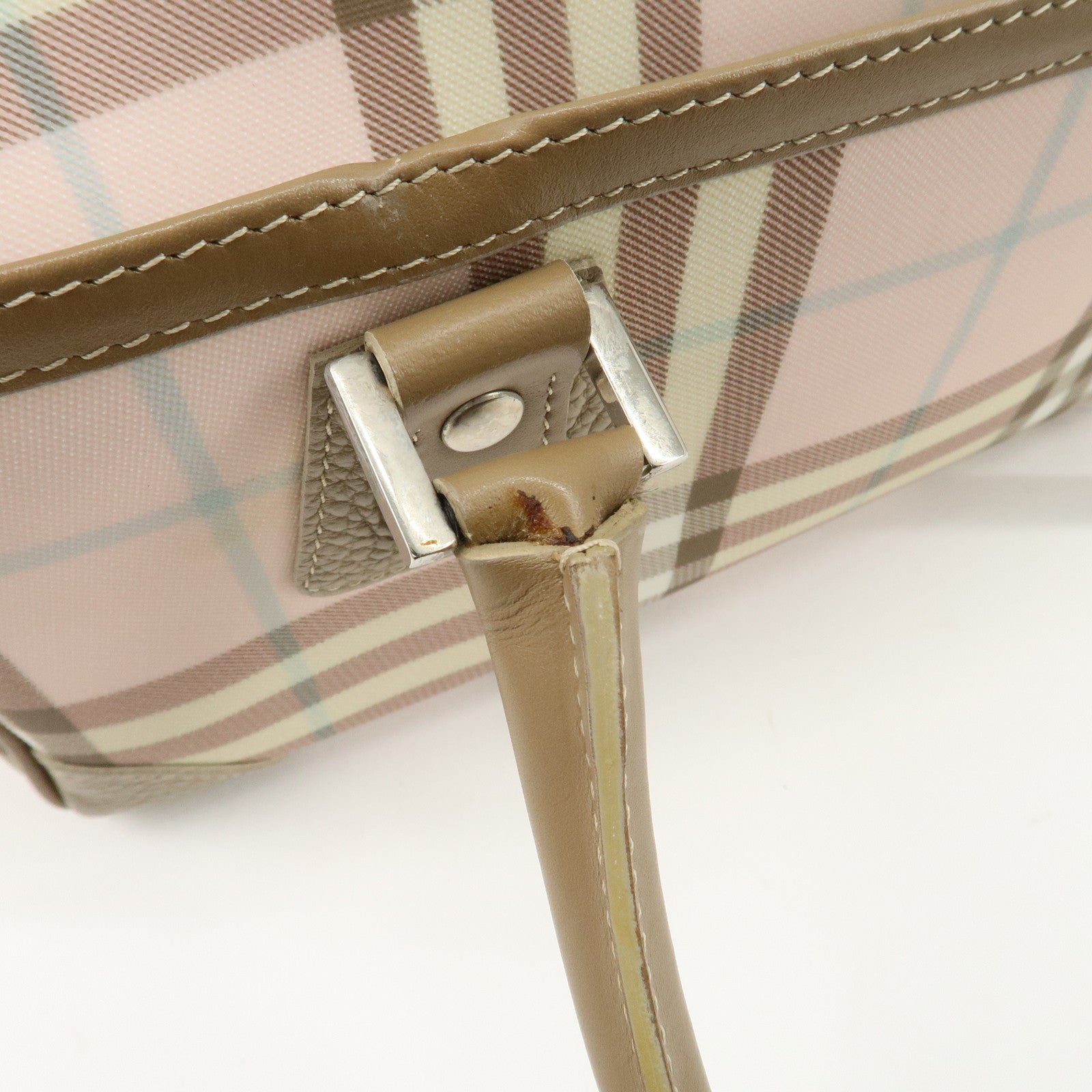 BURBERRY PVC Leather Nova Plaid Shoulder Bag Hand Bag Beige Pink