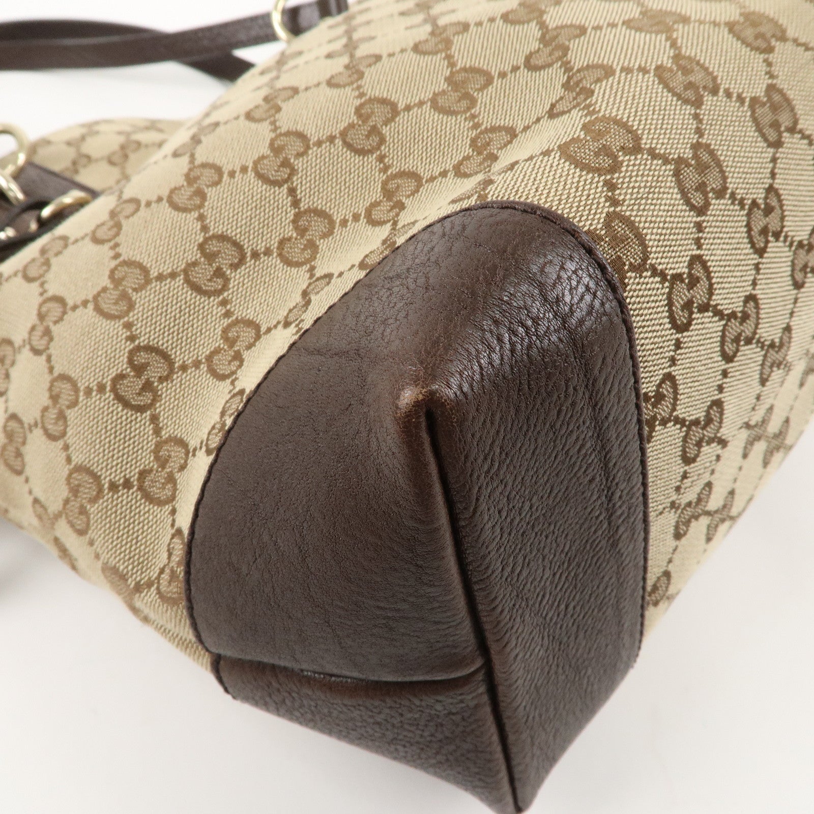 GUCCI GG Canvas Leather Tote Bag Beige Brown 247237