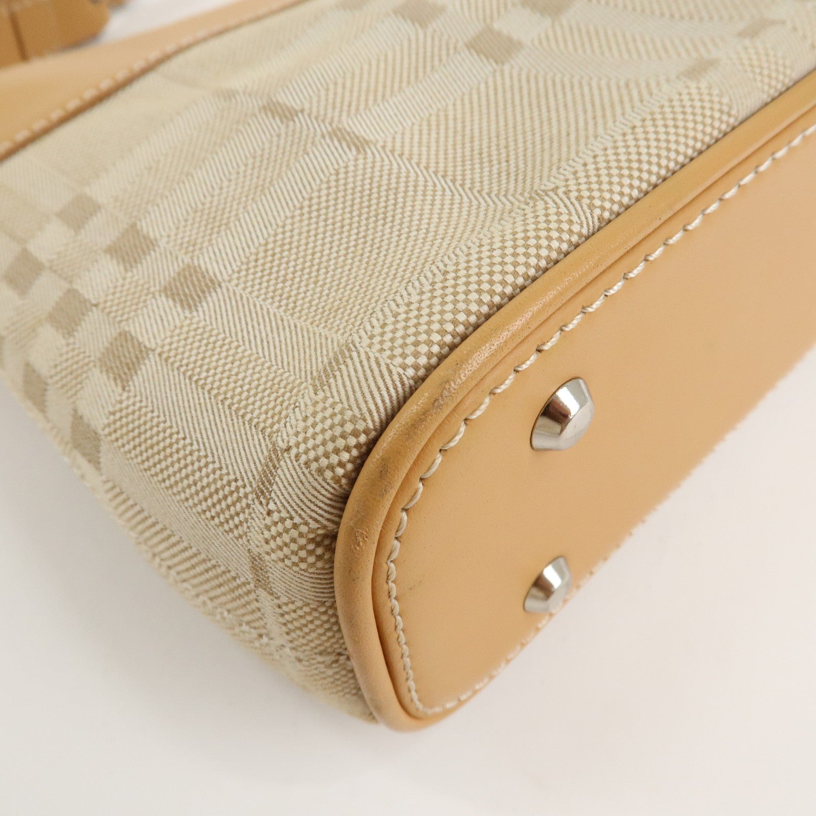 BURBERRY Canvas Leather Check One Shoulder Bag Beige