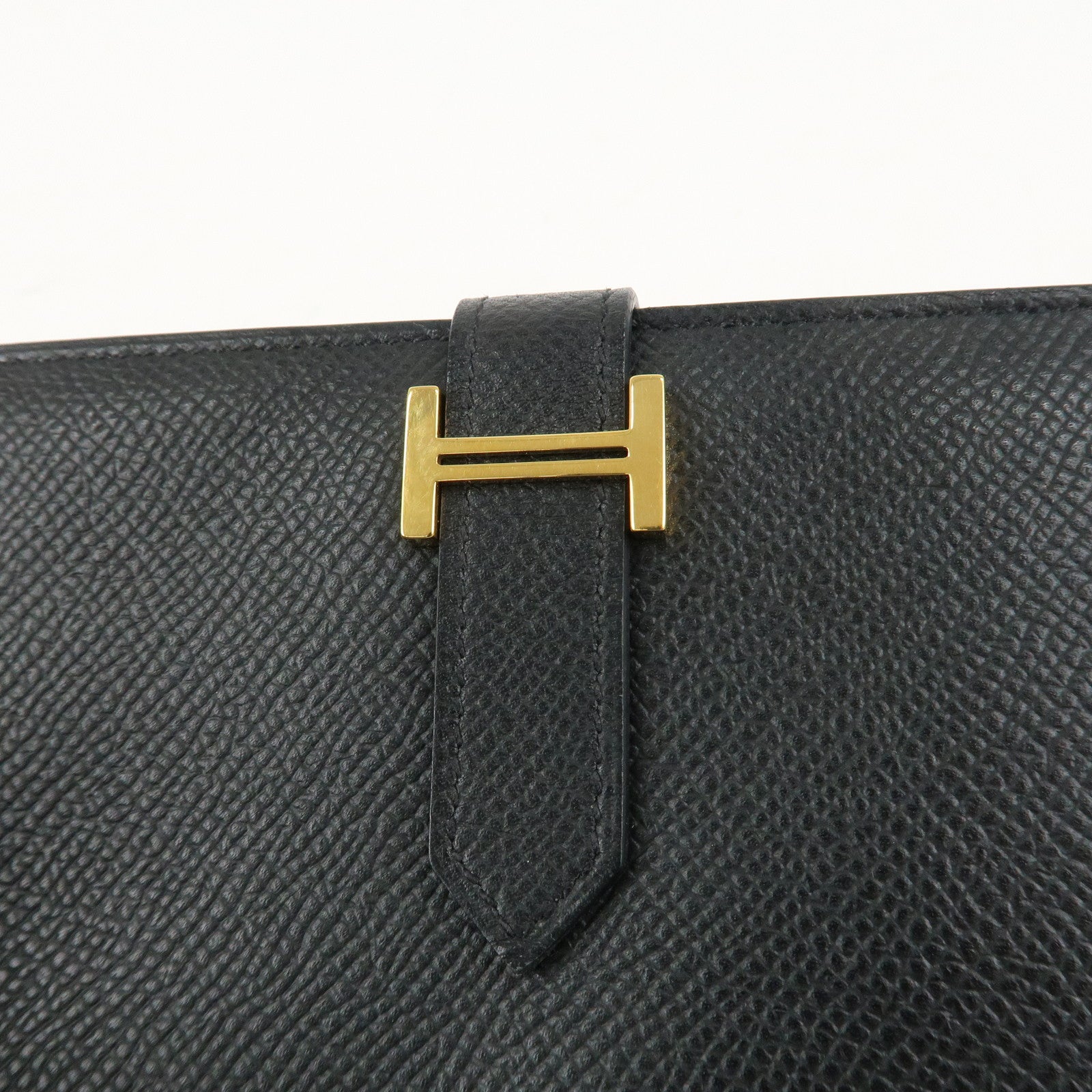 HERMES Leather Bearn Long Wallet M Stamped (around 2009) Black