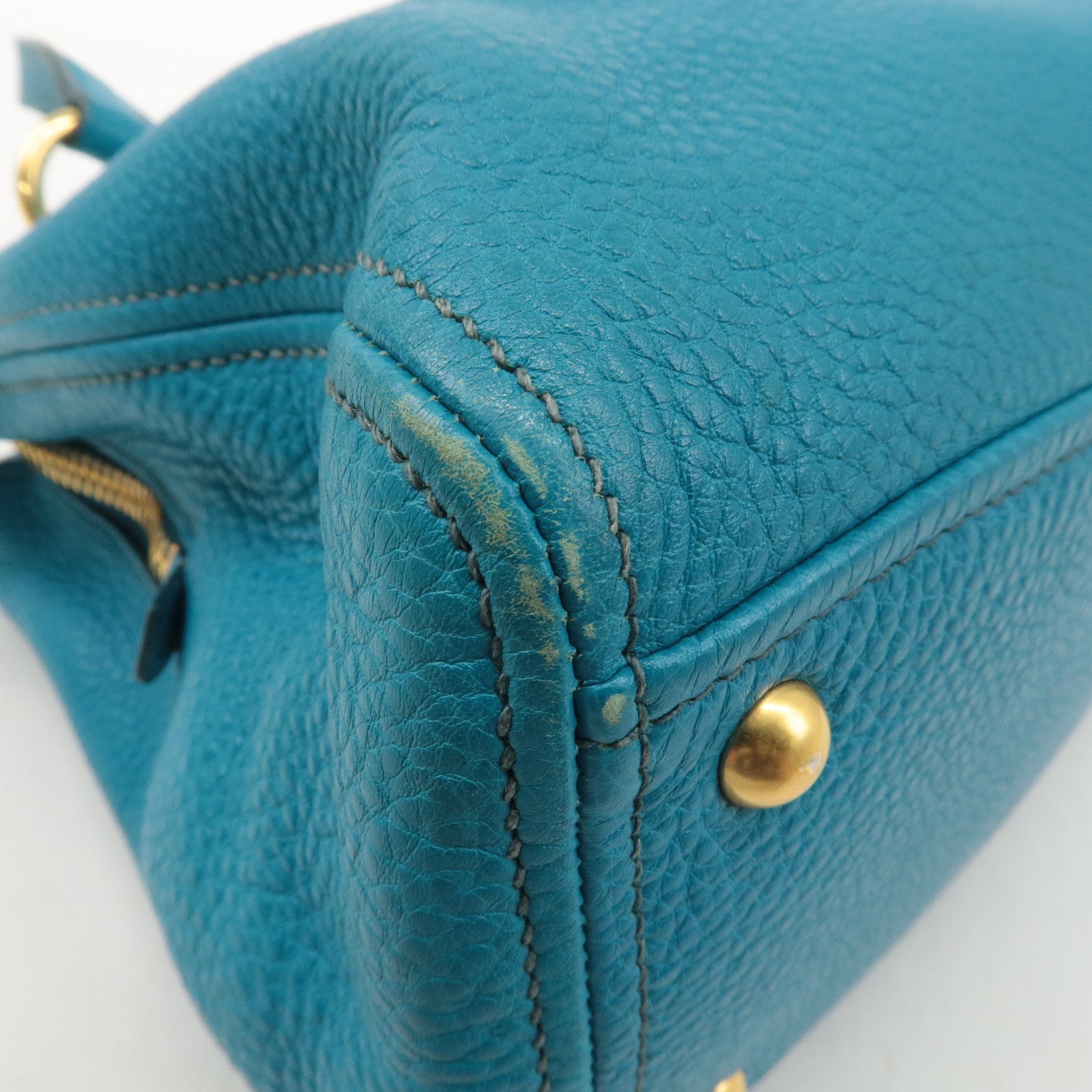 MIU MIU Leather 2Way Bag Hand Bag Shoulder Bag Turquoise Blue