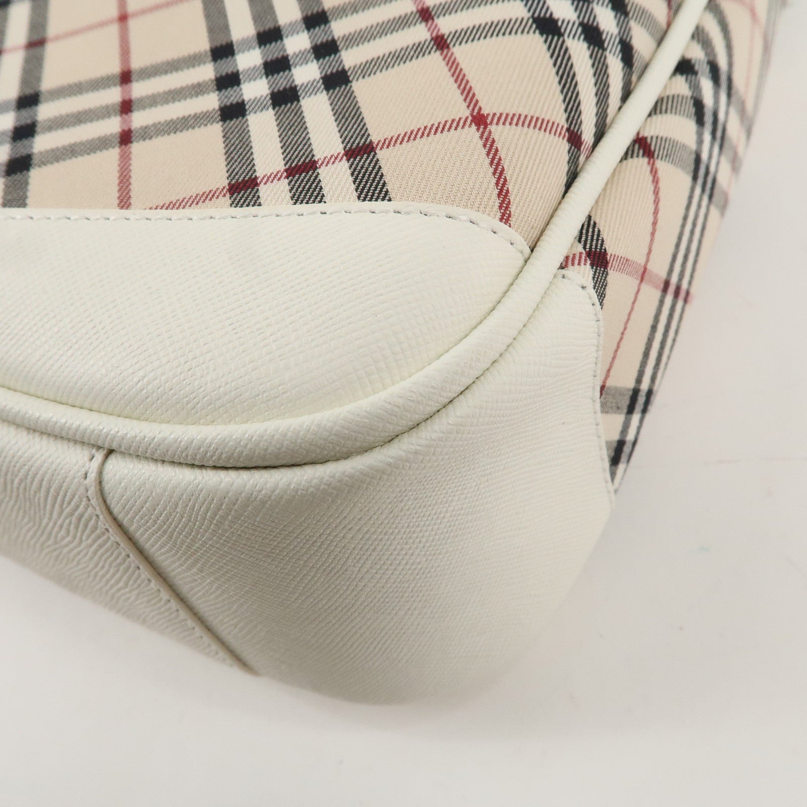 BURBERRY Canvas Leather Nova Plaid Shoulder Bag Beige Ivory