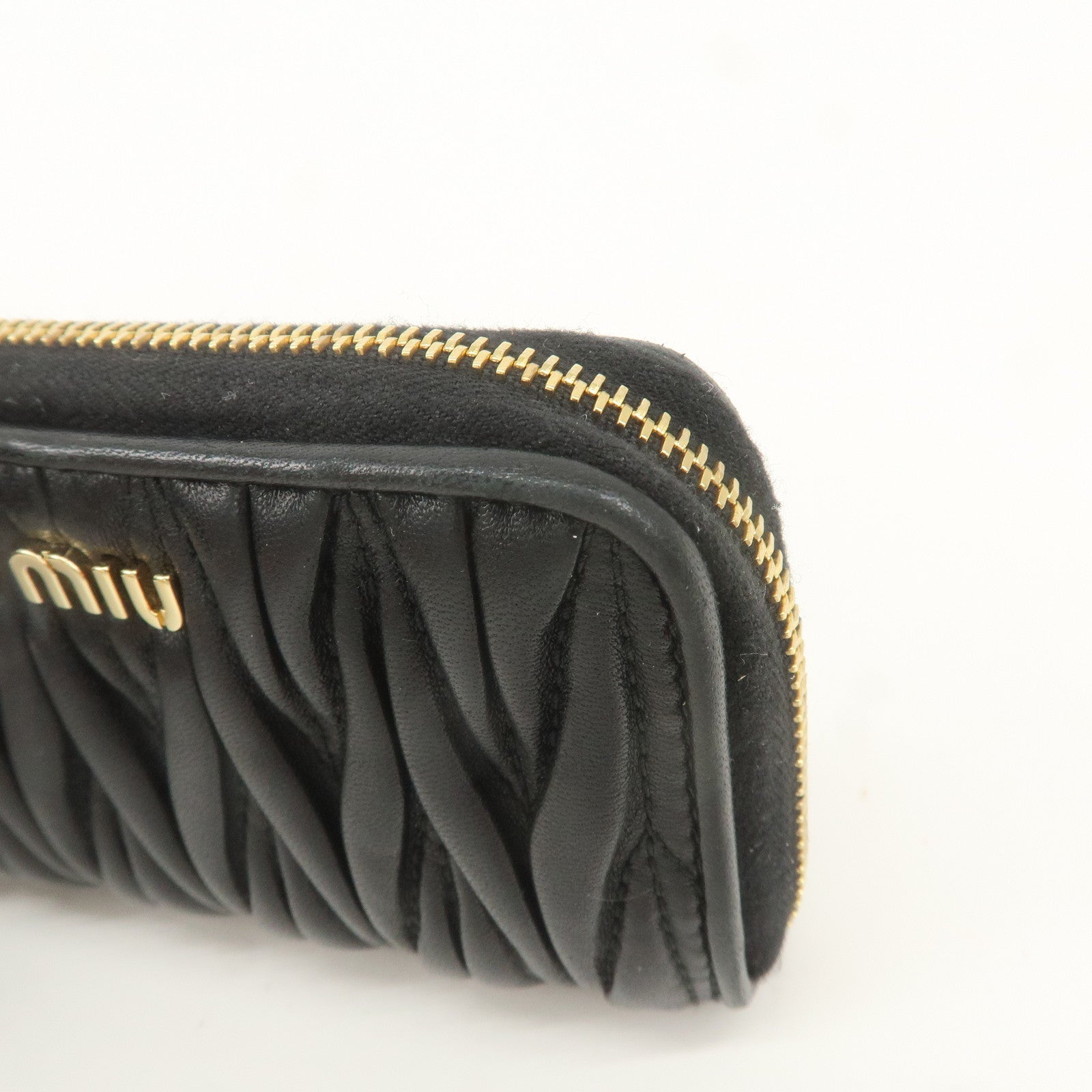 MIU MIU Matelasse Leather Coin Case Black 5PP026