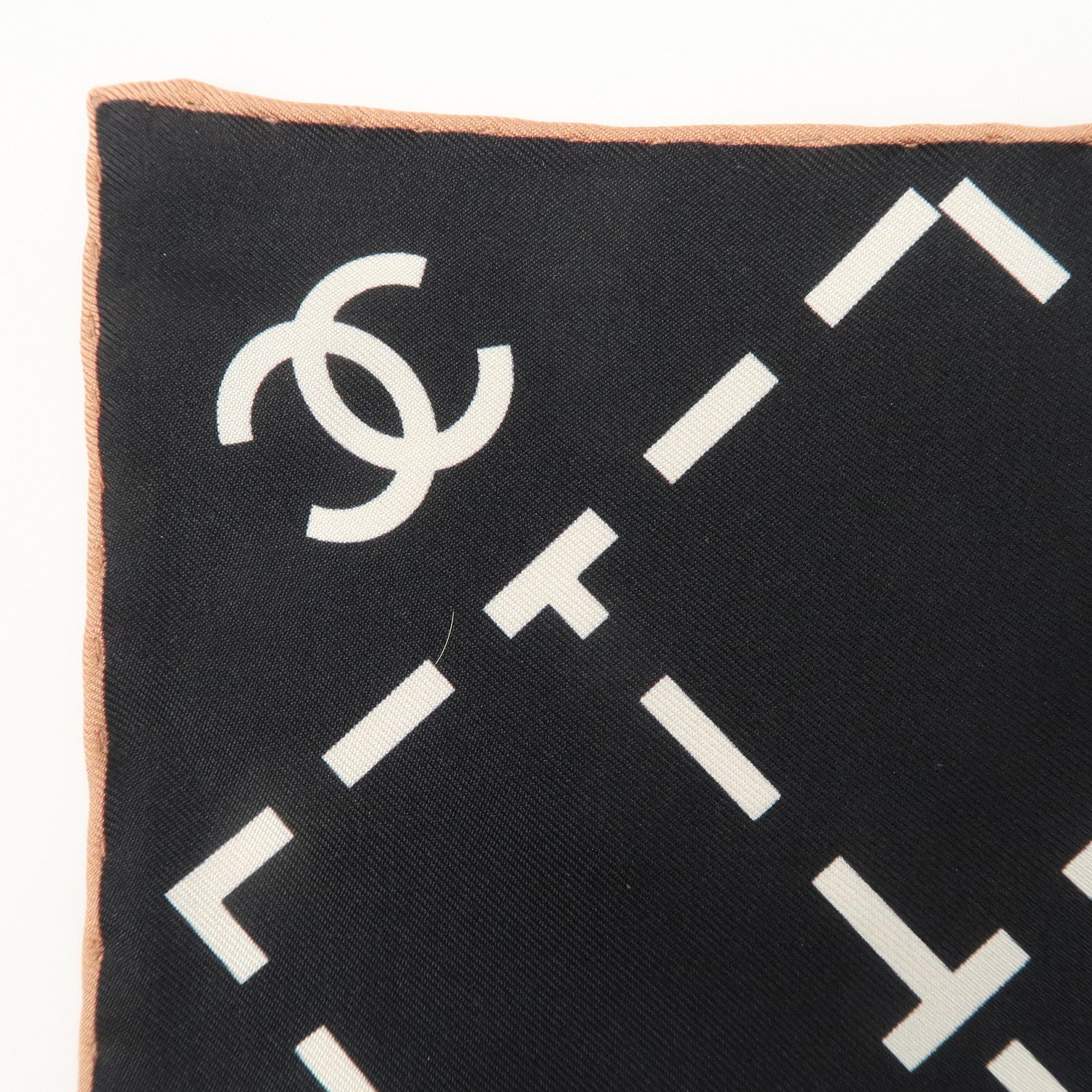 CHANEL Silk 100% Scarf Black White