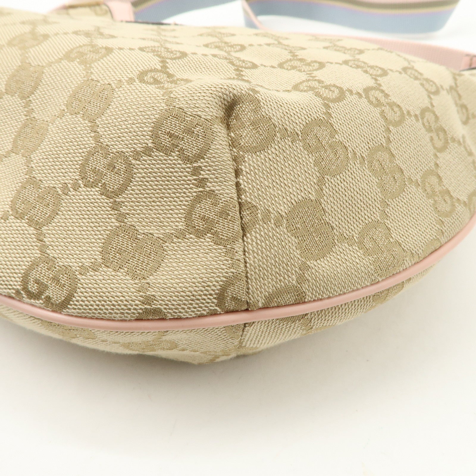 GUCCI GG Canvas Leather Shoulder Bag Beige Pink 181092 Used