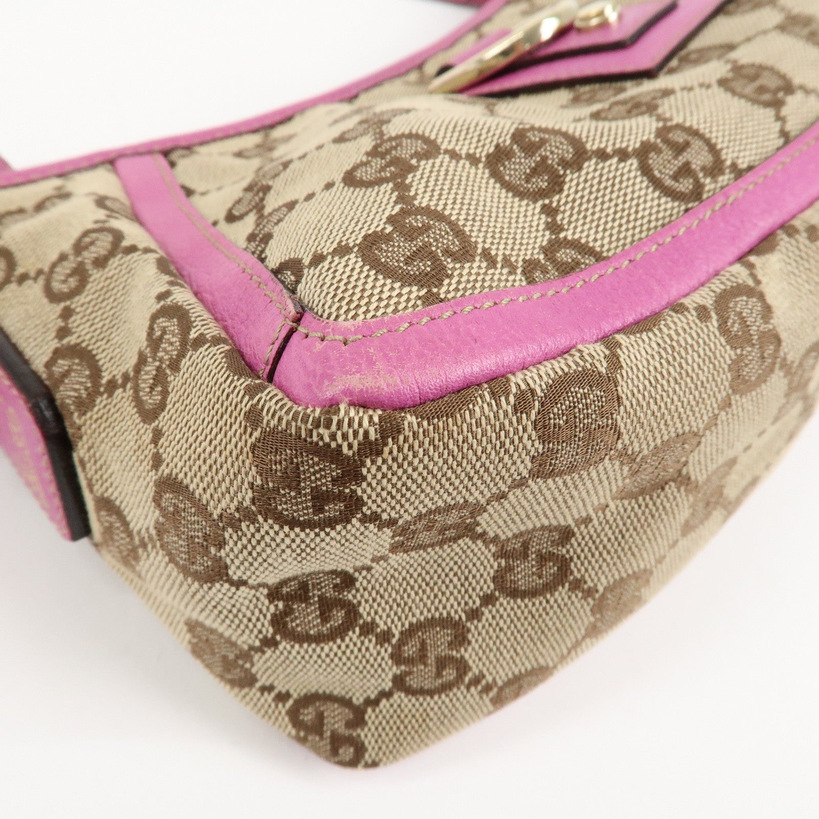 GUCCI Abbey GG Canvas Leather Shoulder Bag Pink Beige 130939 Used