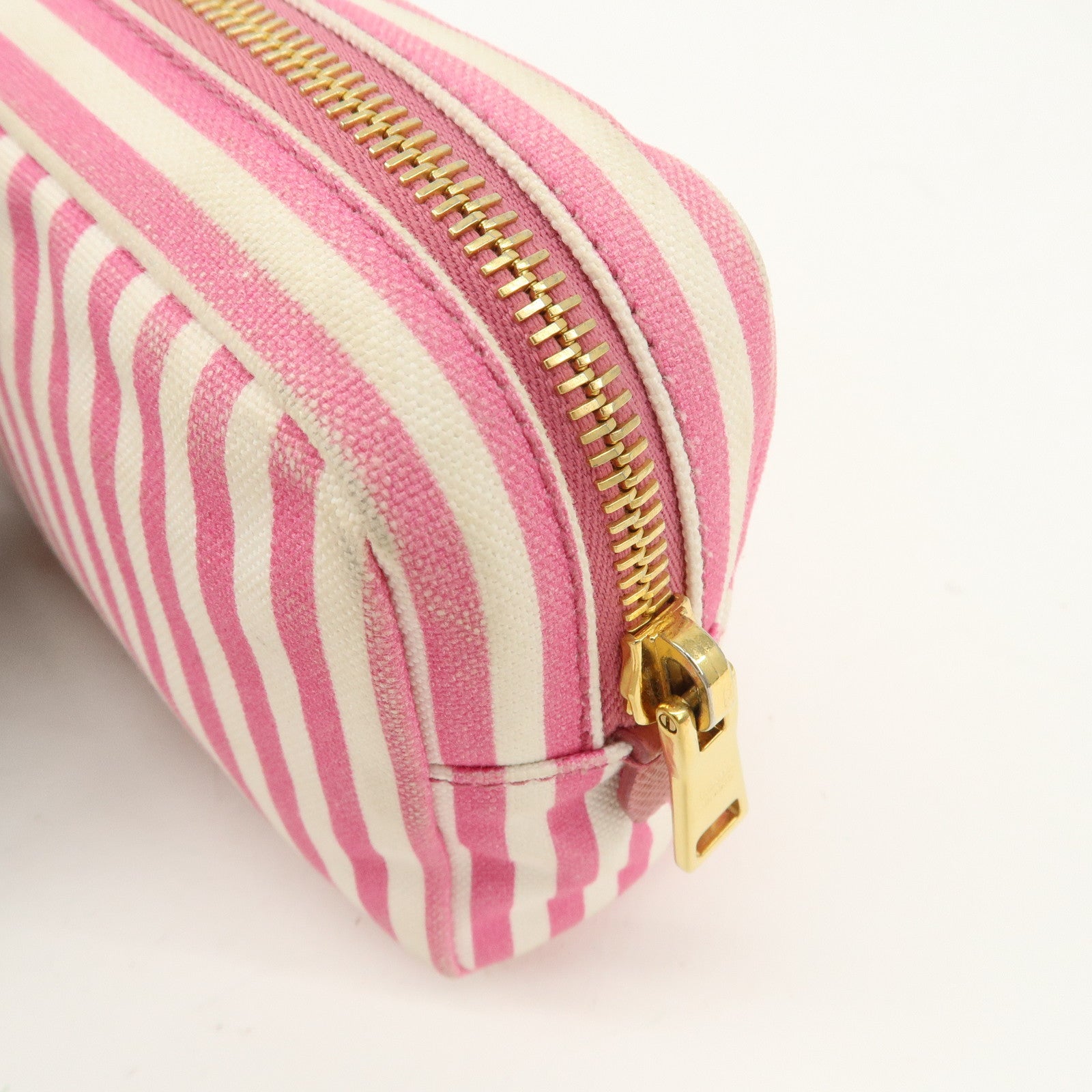 PRADA Capana Canvas Pouch Pink White Stripe 1NA021