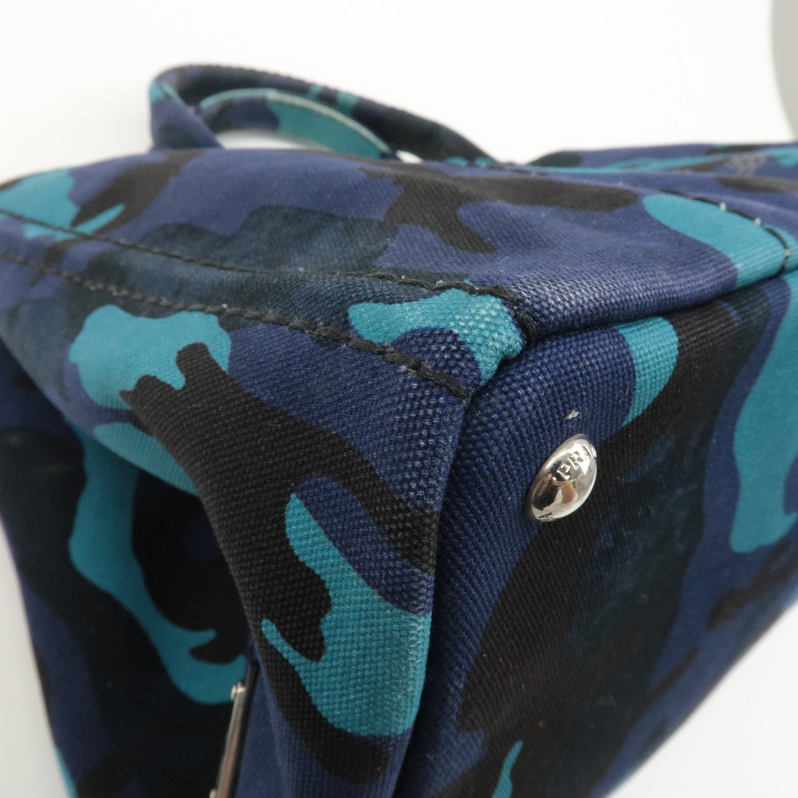 PRADA Logo Canapa Canvas 2 Way Tote Bag Camouflage Blue B2642B