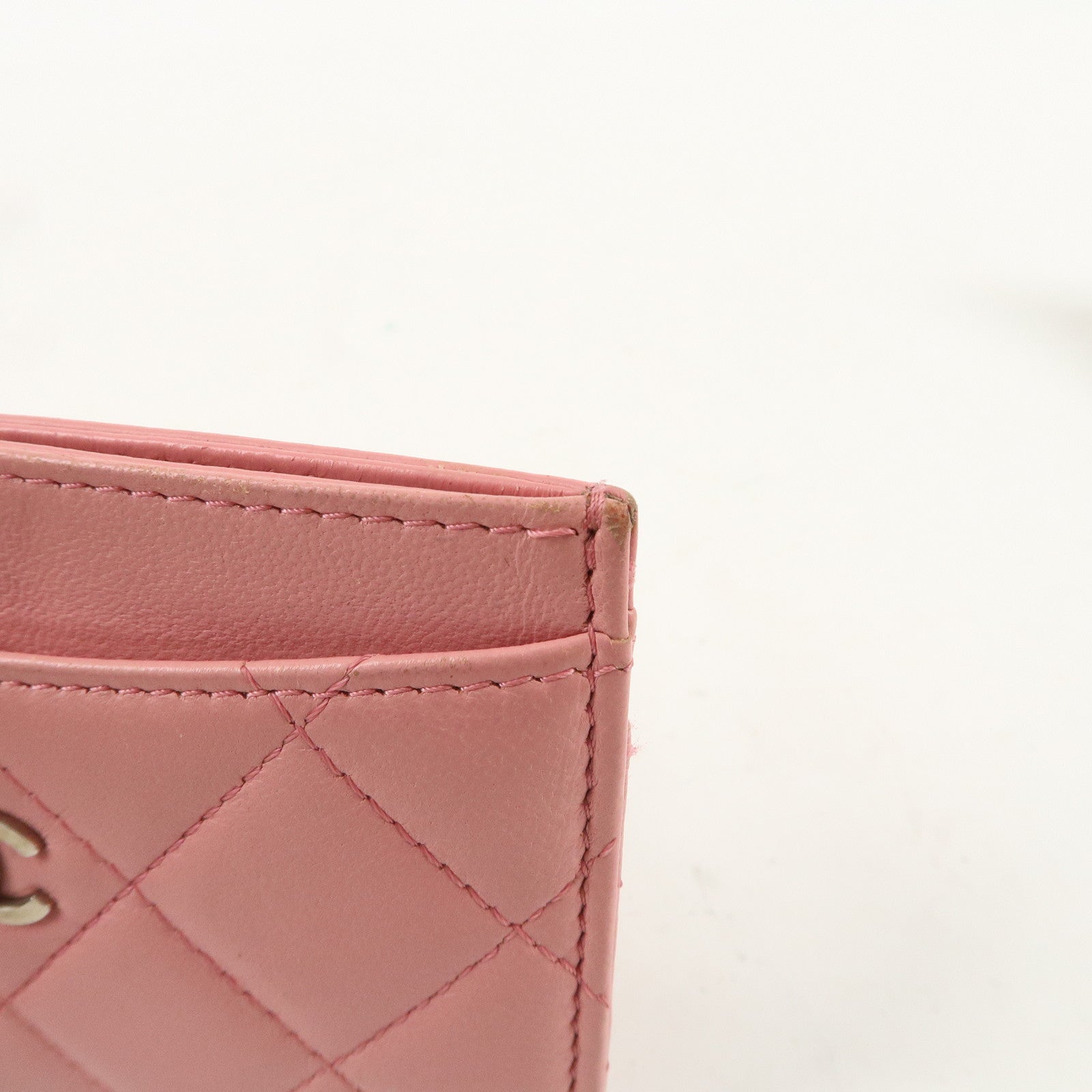 CHANEL Matelasse Leather Card Case Pink Gold A31510