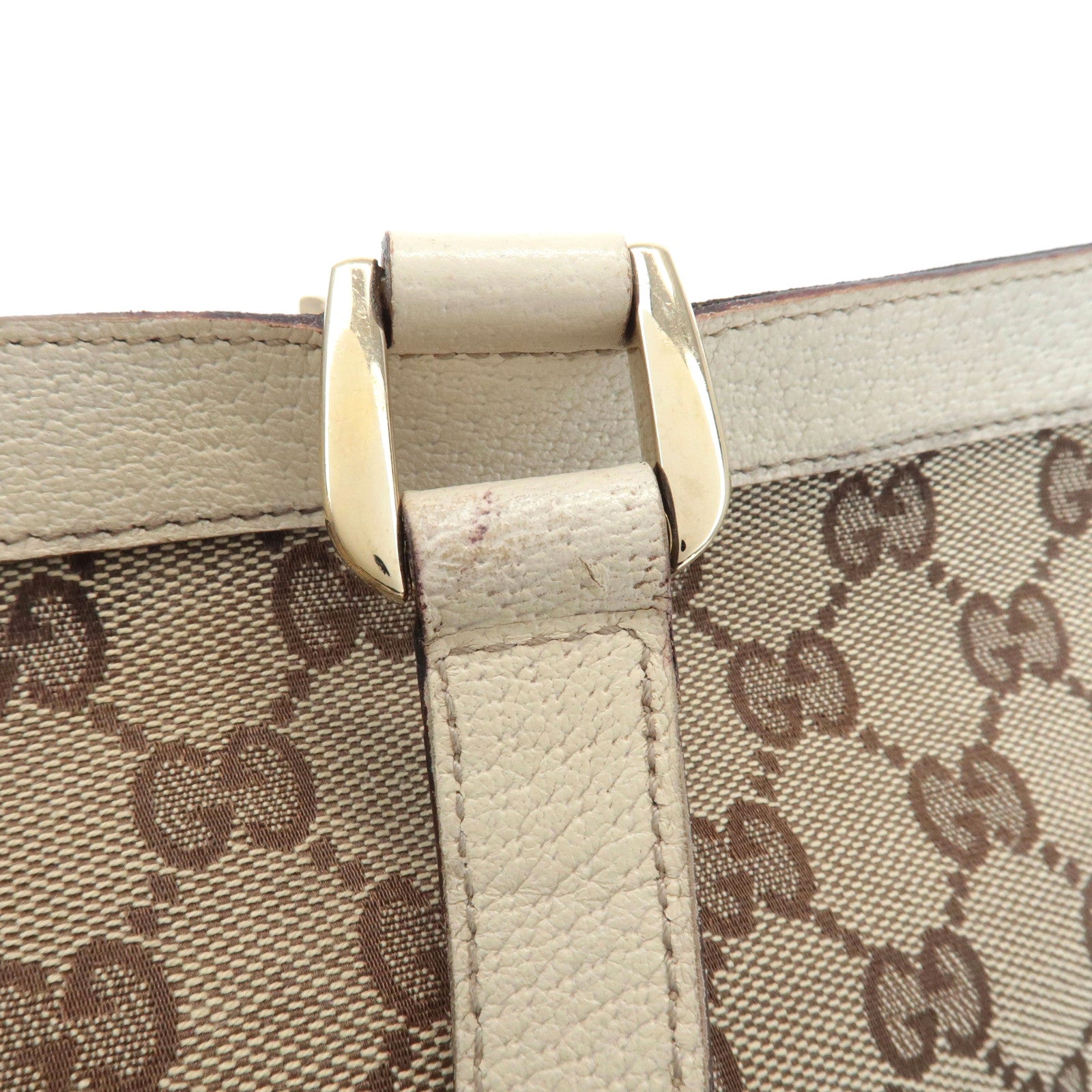 GUCCI Abbey Line GG Canvas Leather Tote Bag Beige 141472 Used