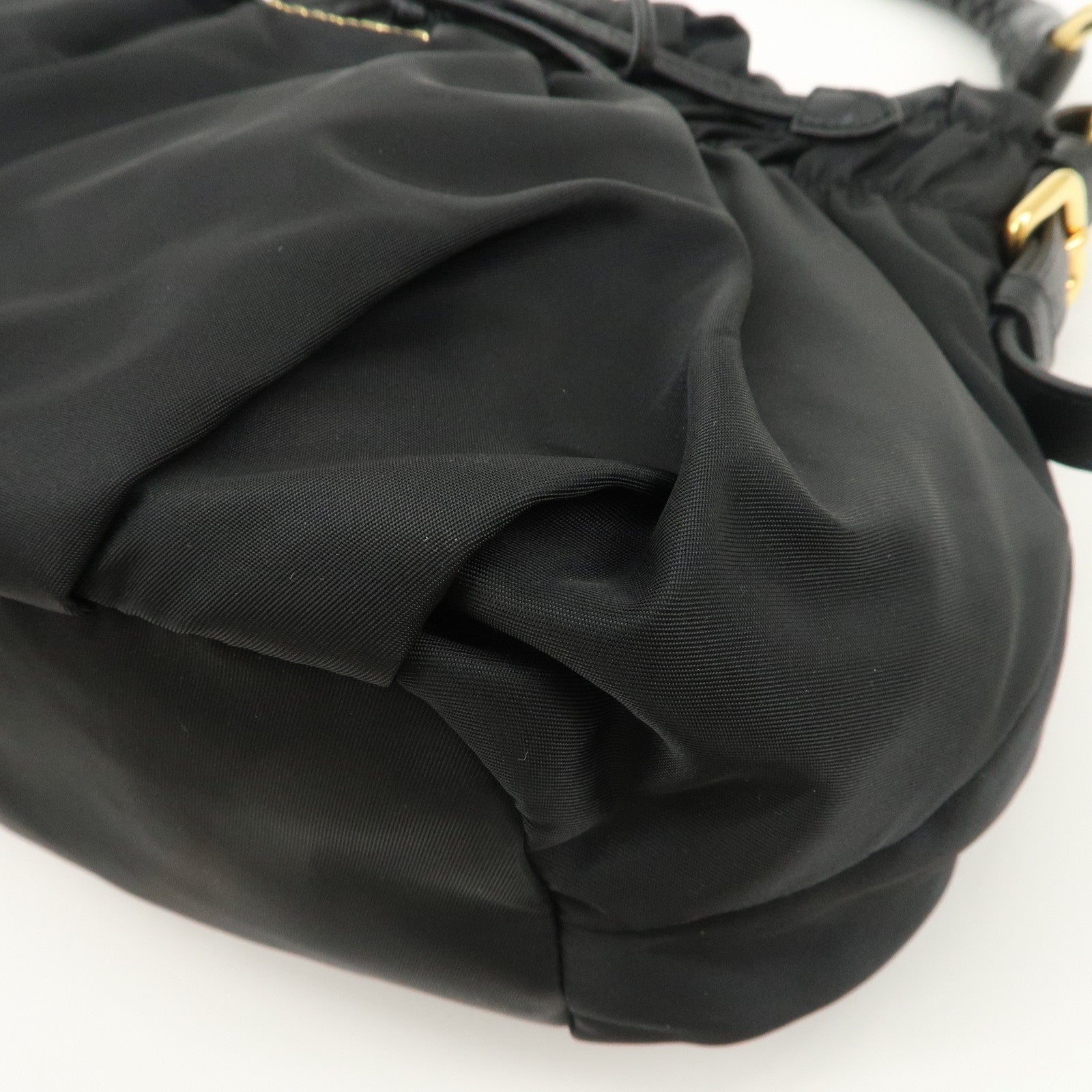 PRADA Nylon Leather Ribbon Shoulder Bag Hand Bag Black BR4237