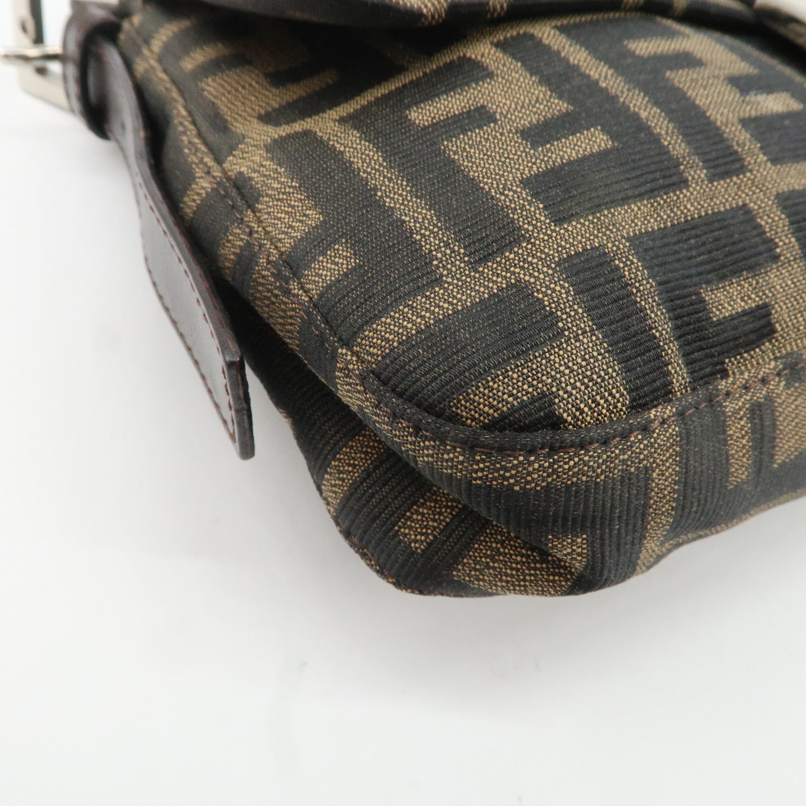 FENDI Mamma Baguette Zucca Canvas Leather Shoulder Bag 26424