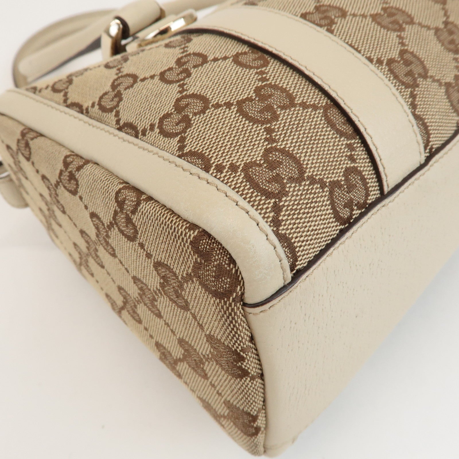 GUCCI Abbey GG Canvas Leather Hand Bag Beige Ivory 130942 Used