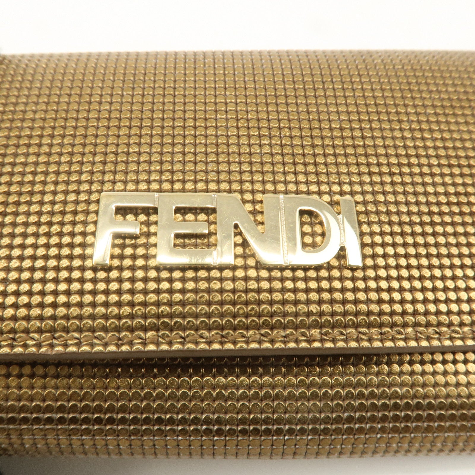 FENDI Leather 6 Rings Key Case Brown Gold 8AP079