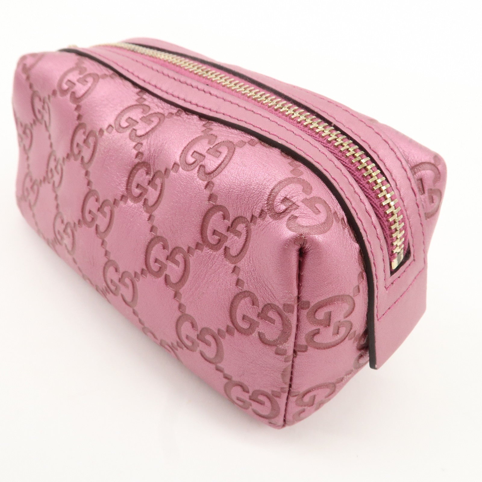 GUCCI Guccissima Leather Cosmetic Pouch Purse Metallic Pink 153228 Used