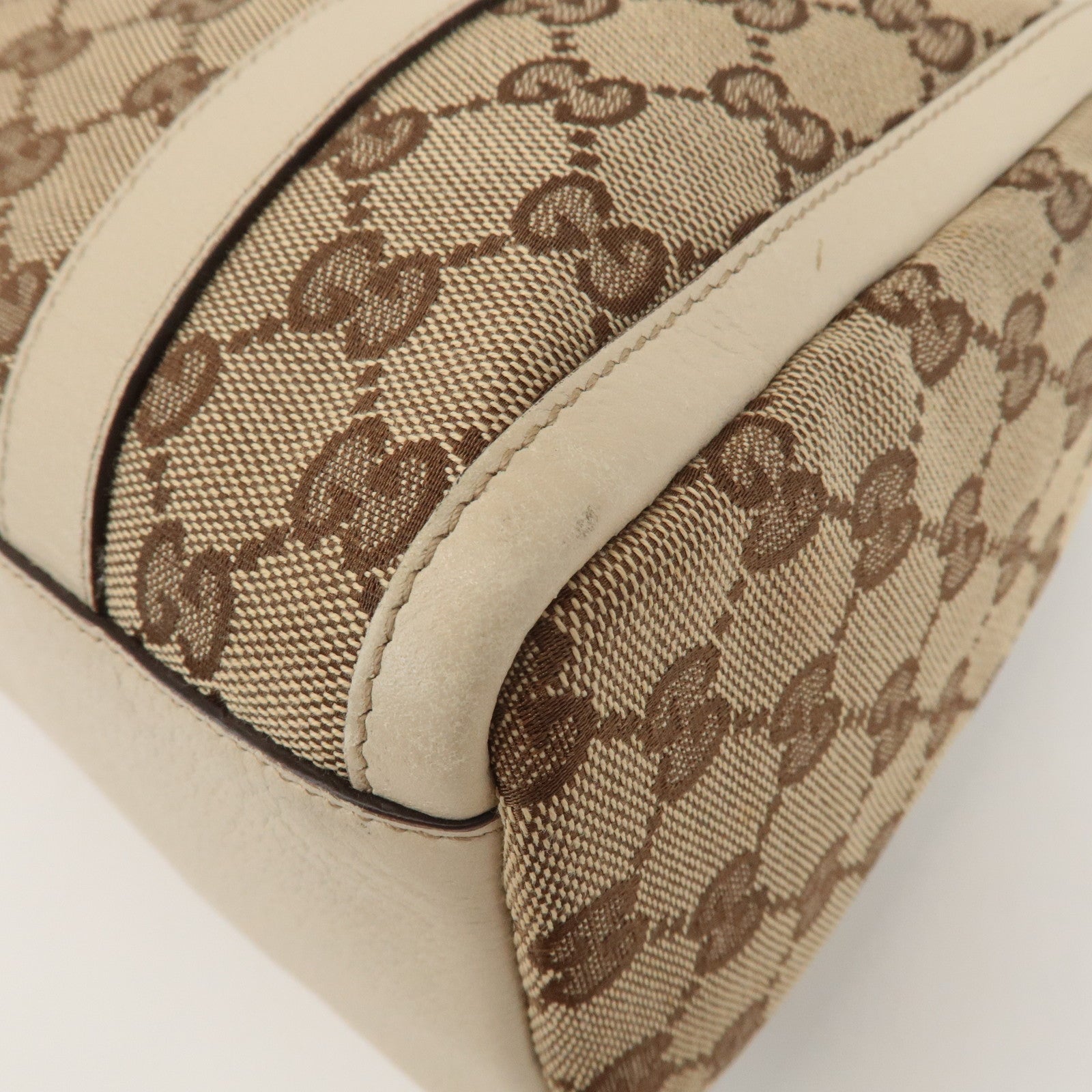 GUCCI Abbey GG Canvas Leather Hand Bag Beige Ivory 130942 Used