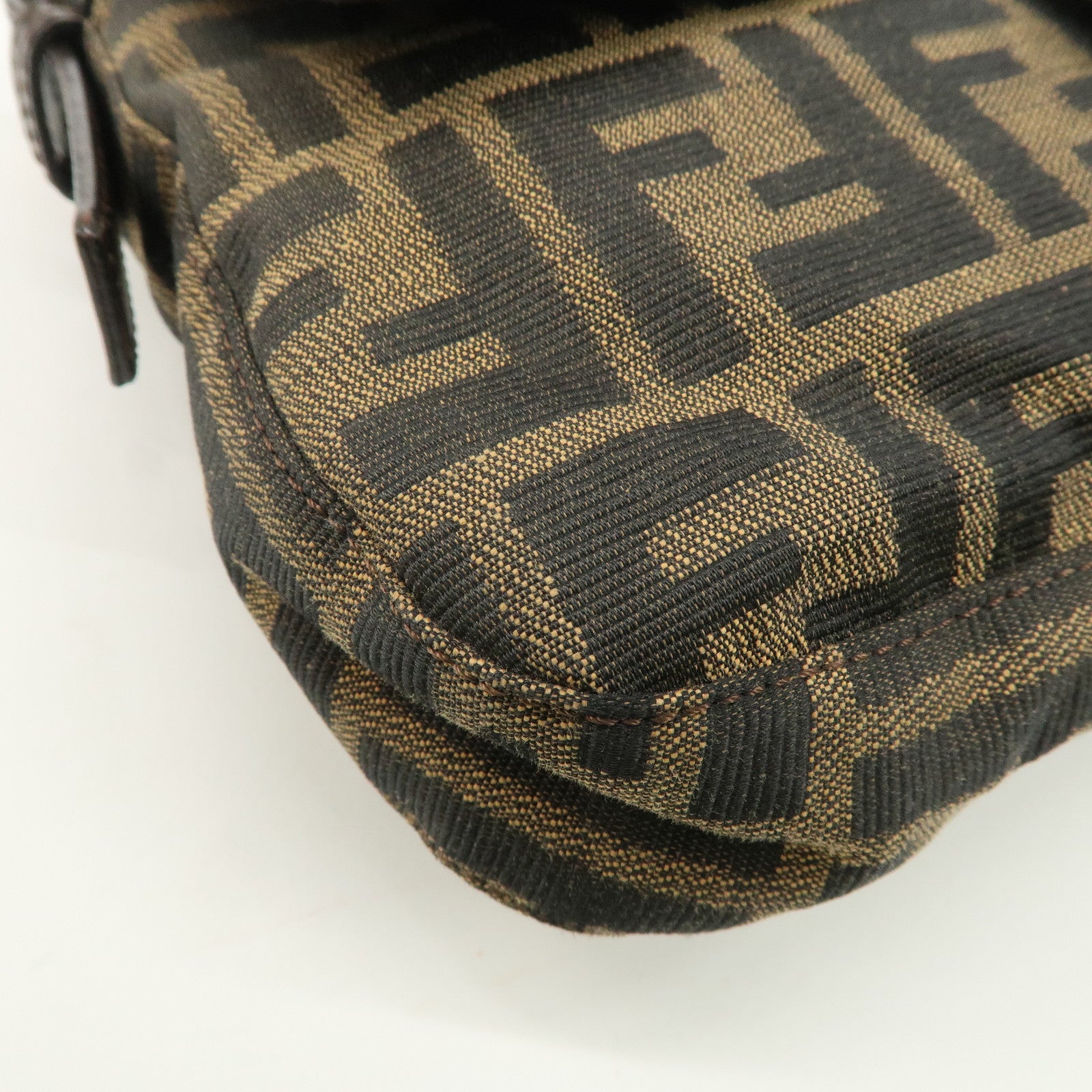 FENDI Mamma Bagguette Zucca Canvas Leather Shoulder Bag 26424