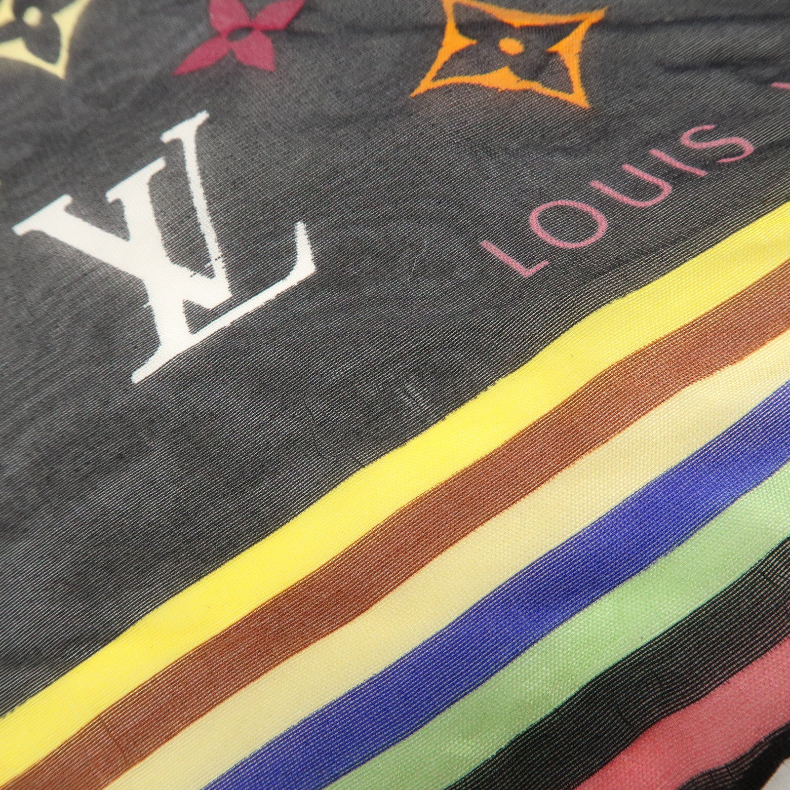 Louis Vuitton Monogram Multi Color 100% Silk Scarf Noir M71916 Used