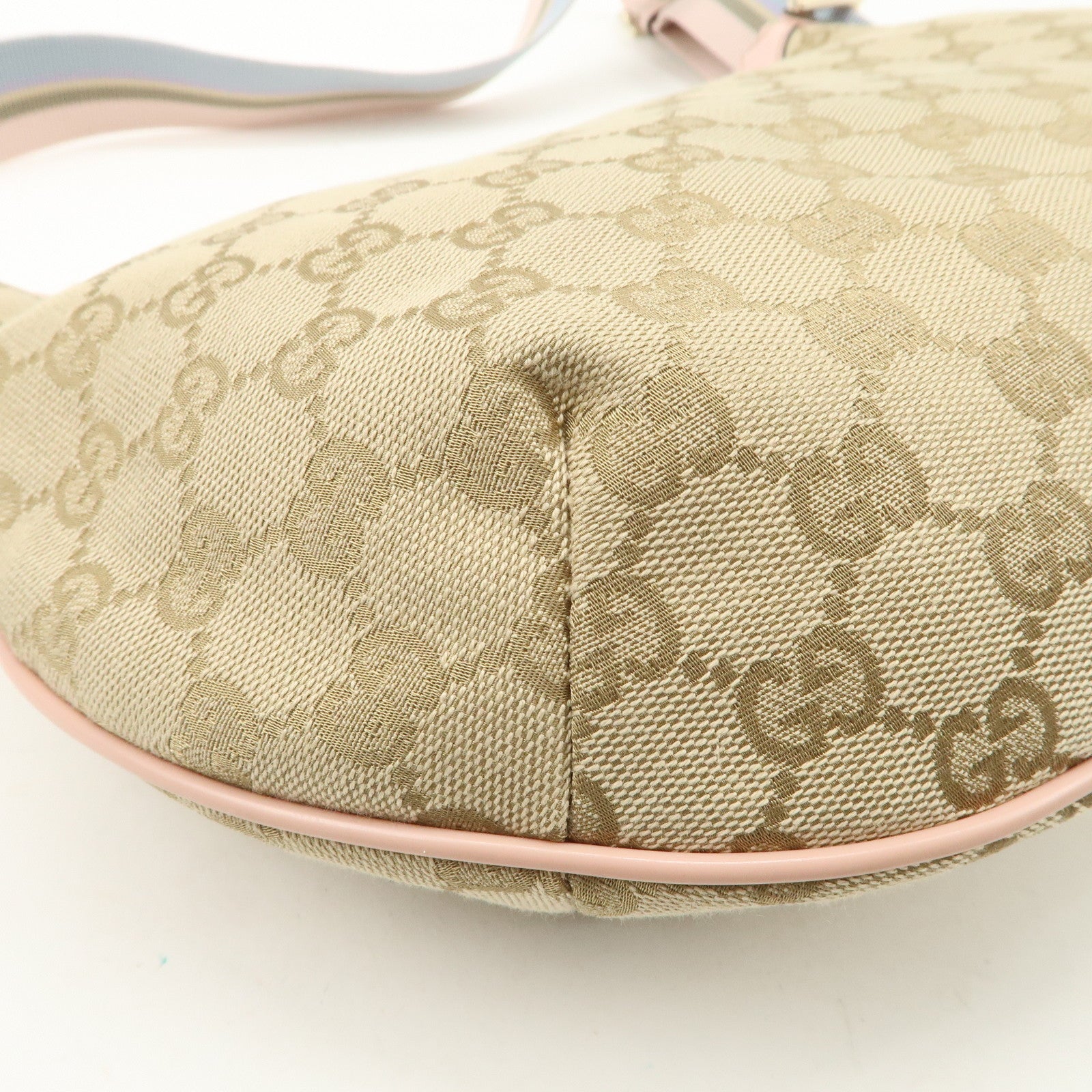 GUCCI GG Canvas Leather Shoulder Bag Beige Pink 181092 Used