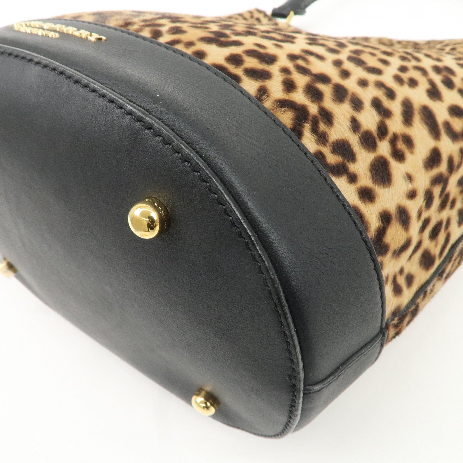 BURBERRY Unborn Calf Leather Bucket Bag Shoulder Bag Leopard