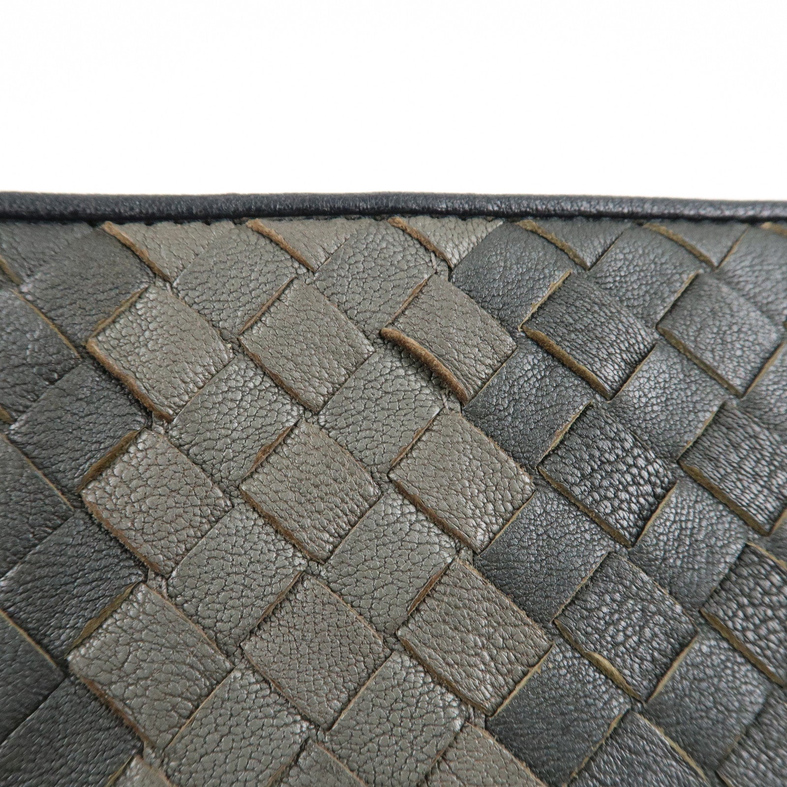 BOTTEGA VENETA Leather Clutch Bag Navy Gray Beige