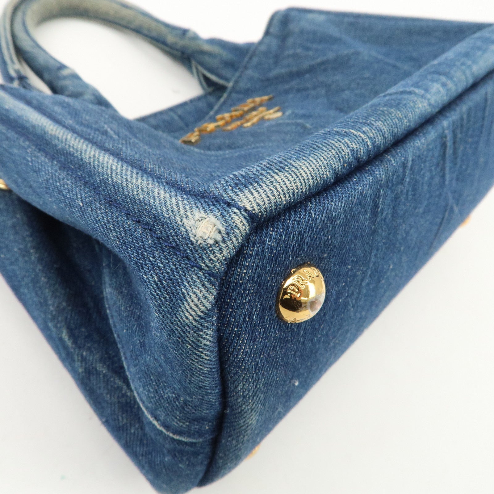 PRADA Nano Canapa Mini Denim Hand Bag Tote Bag Blue Used