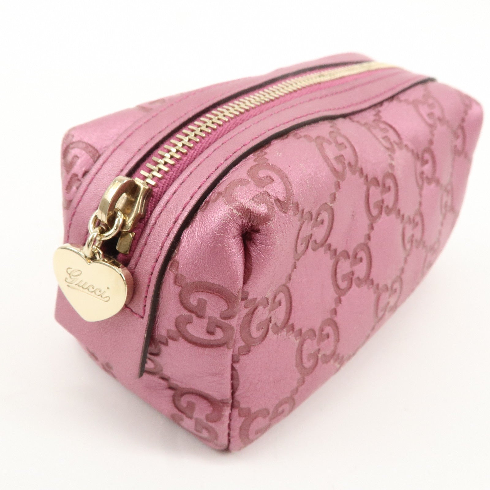 GUCCI Guccissima Leather Cosmetic Pouch Purse Metallic Pink 153228 Used