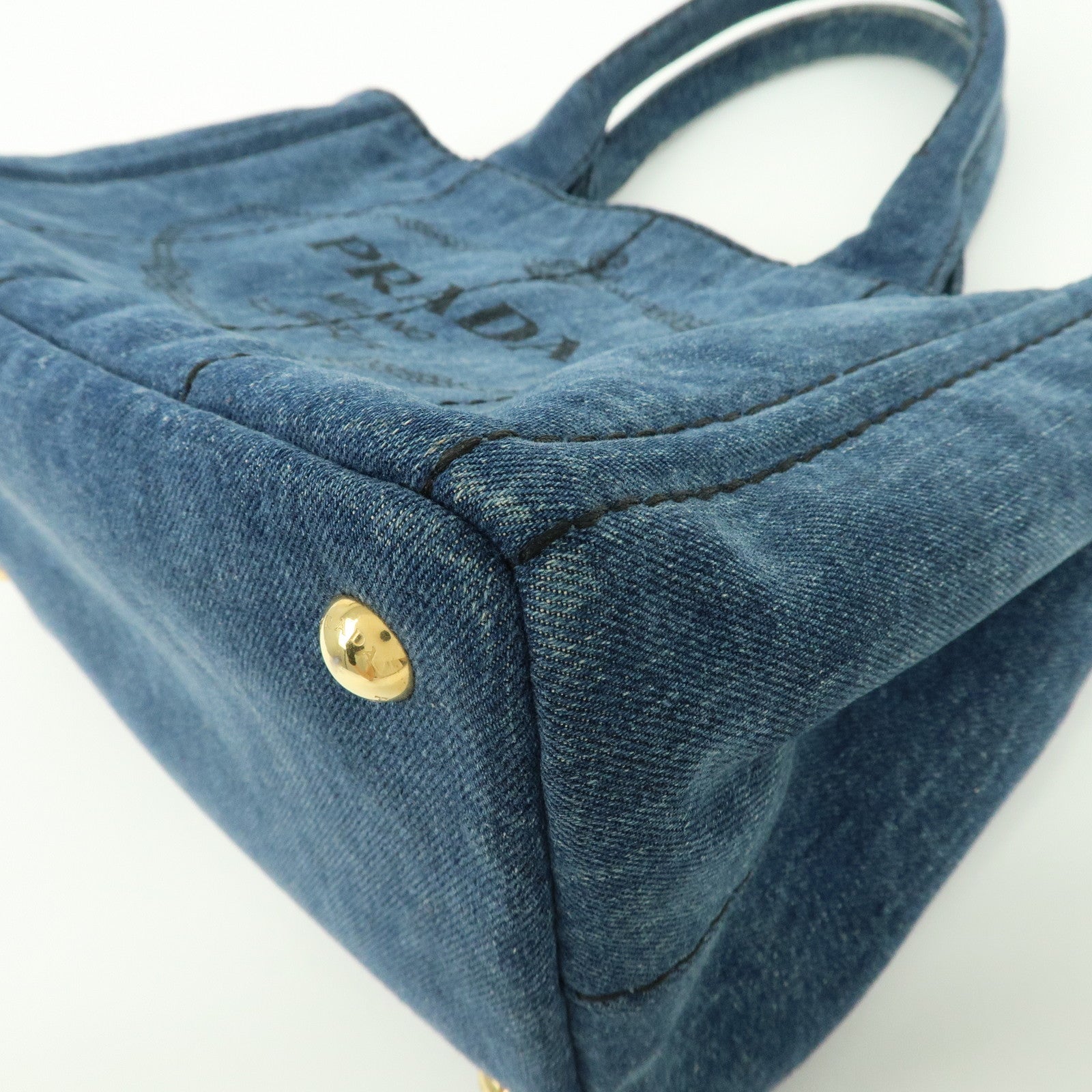 PRADA Logo Canapa Mini Denim Tote Hand Bag Blue 1BG439